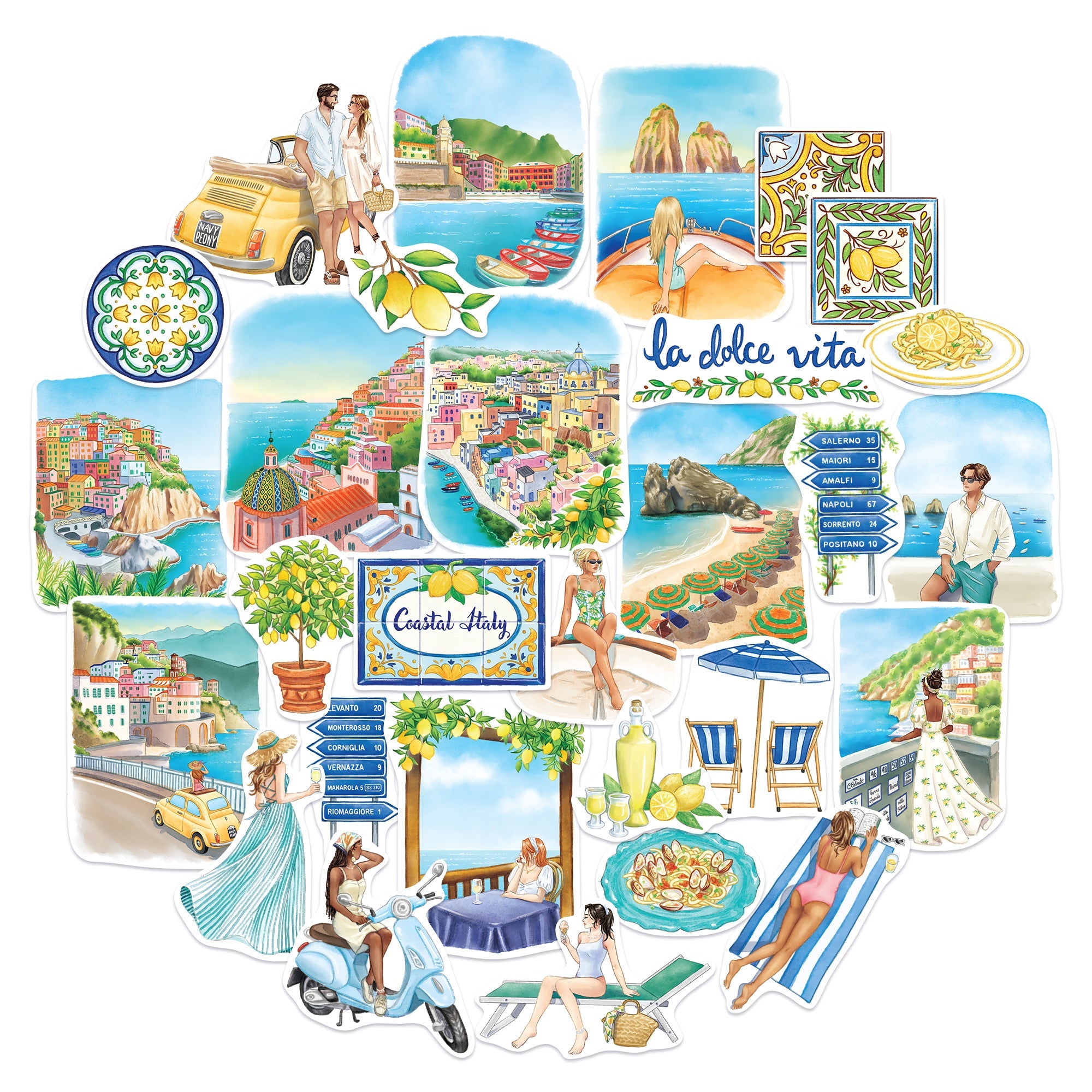 Coastal Italy Travel Lifestyle Stickers (29pcs)