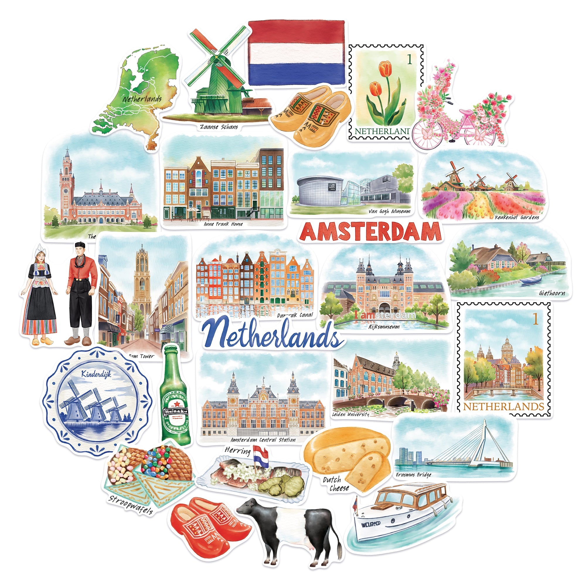 Artistic Netherlands Travel Stickers (29pcs)