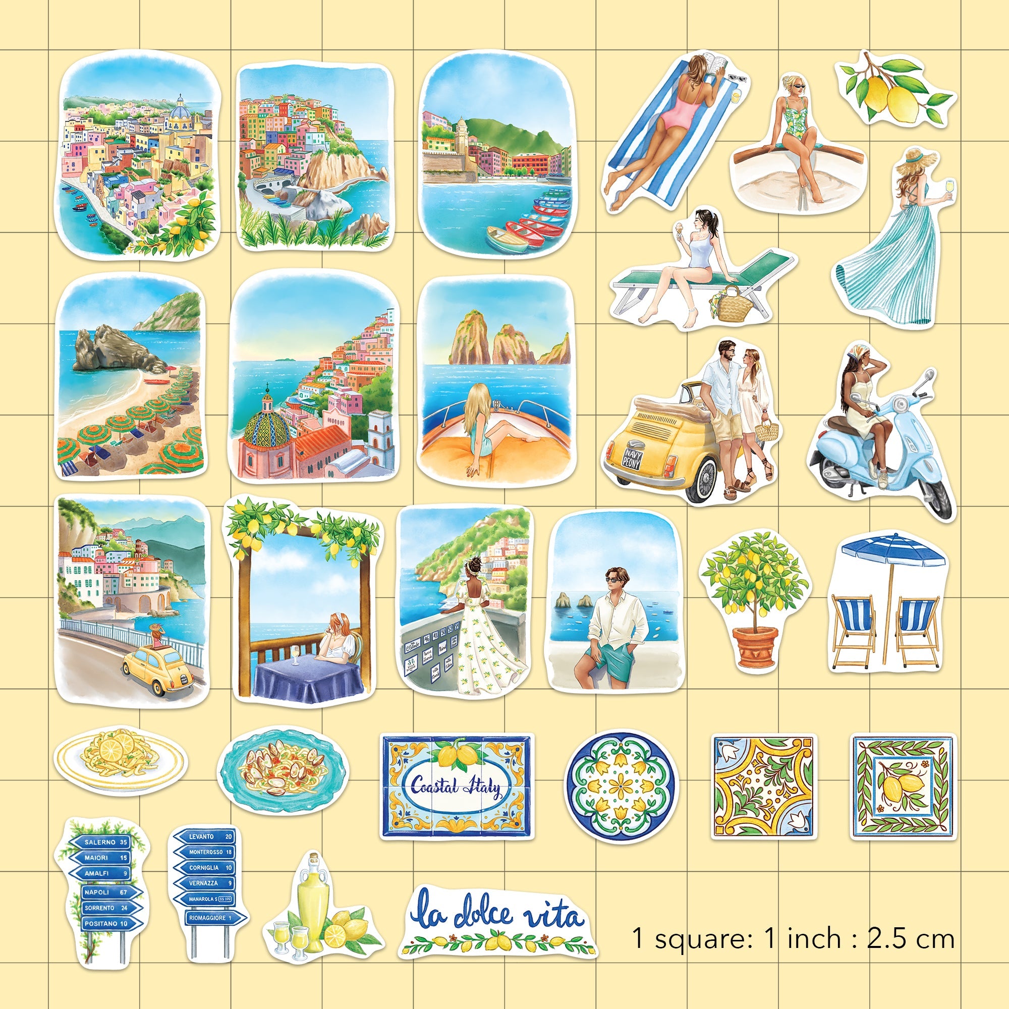 Coastal Italy Travel Lifestyle Stickers (29pcs)