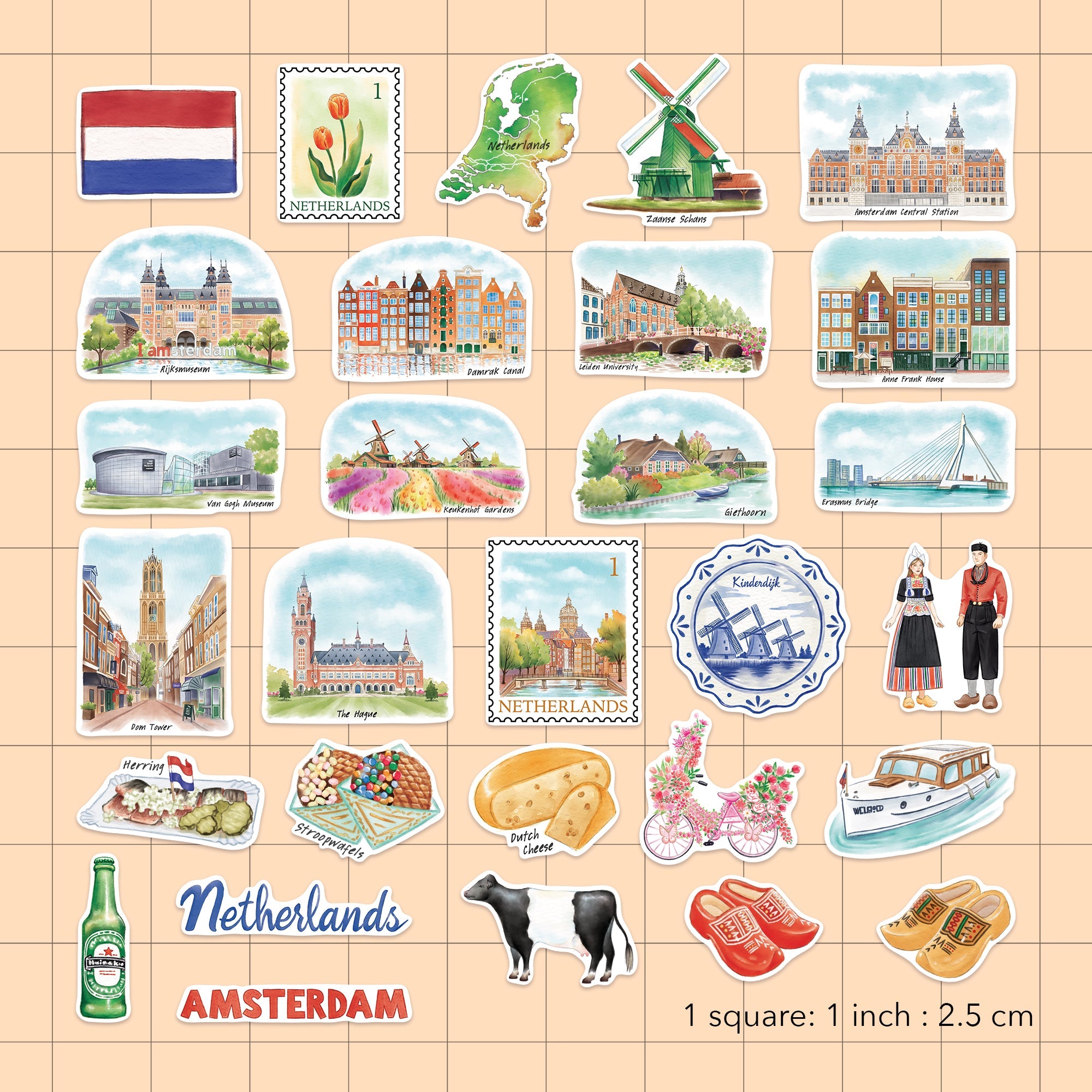 Artistic Netherlands Travel Stickers (29pcs)