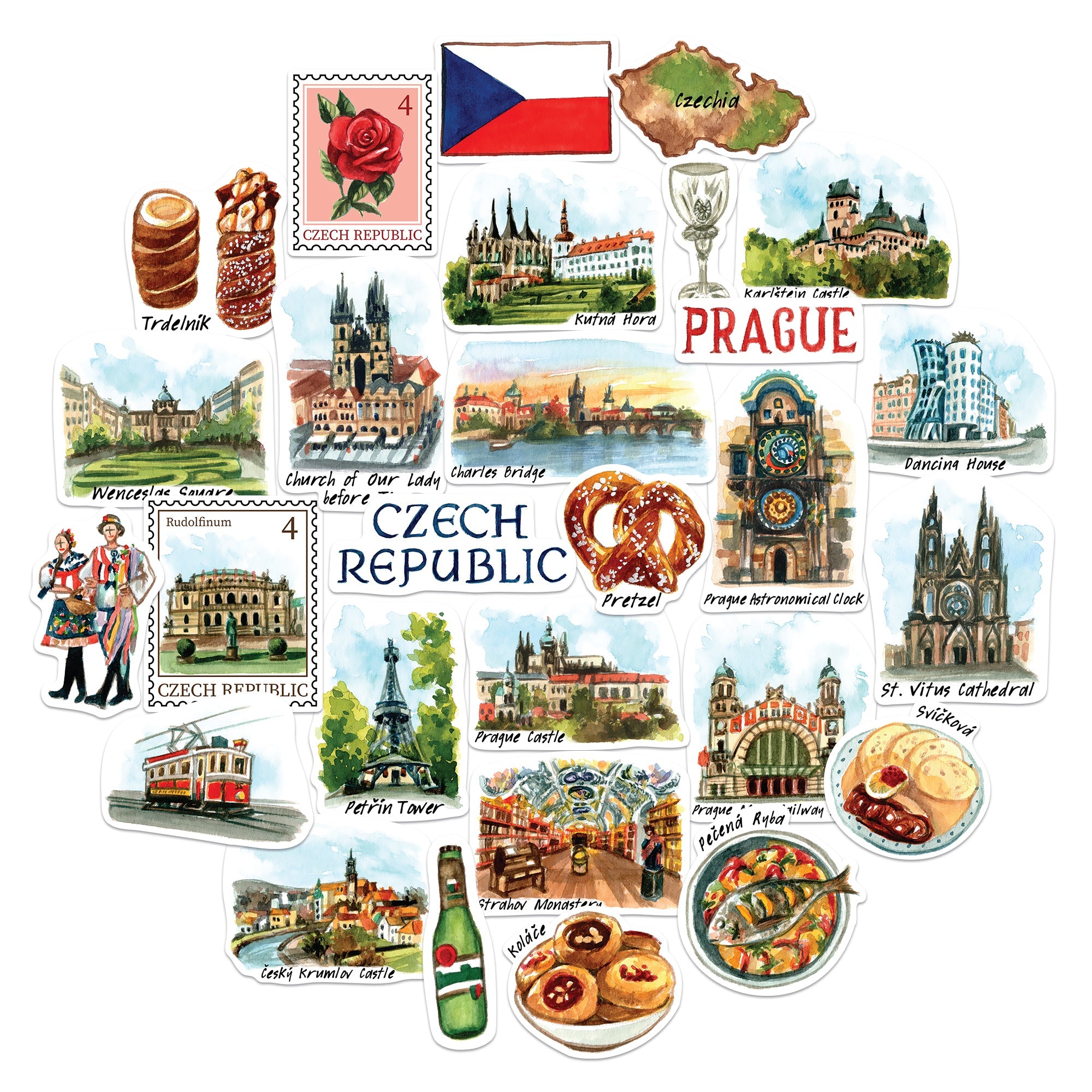 Charming Czech Republic Travel Stickers (28pcs)