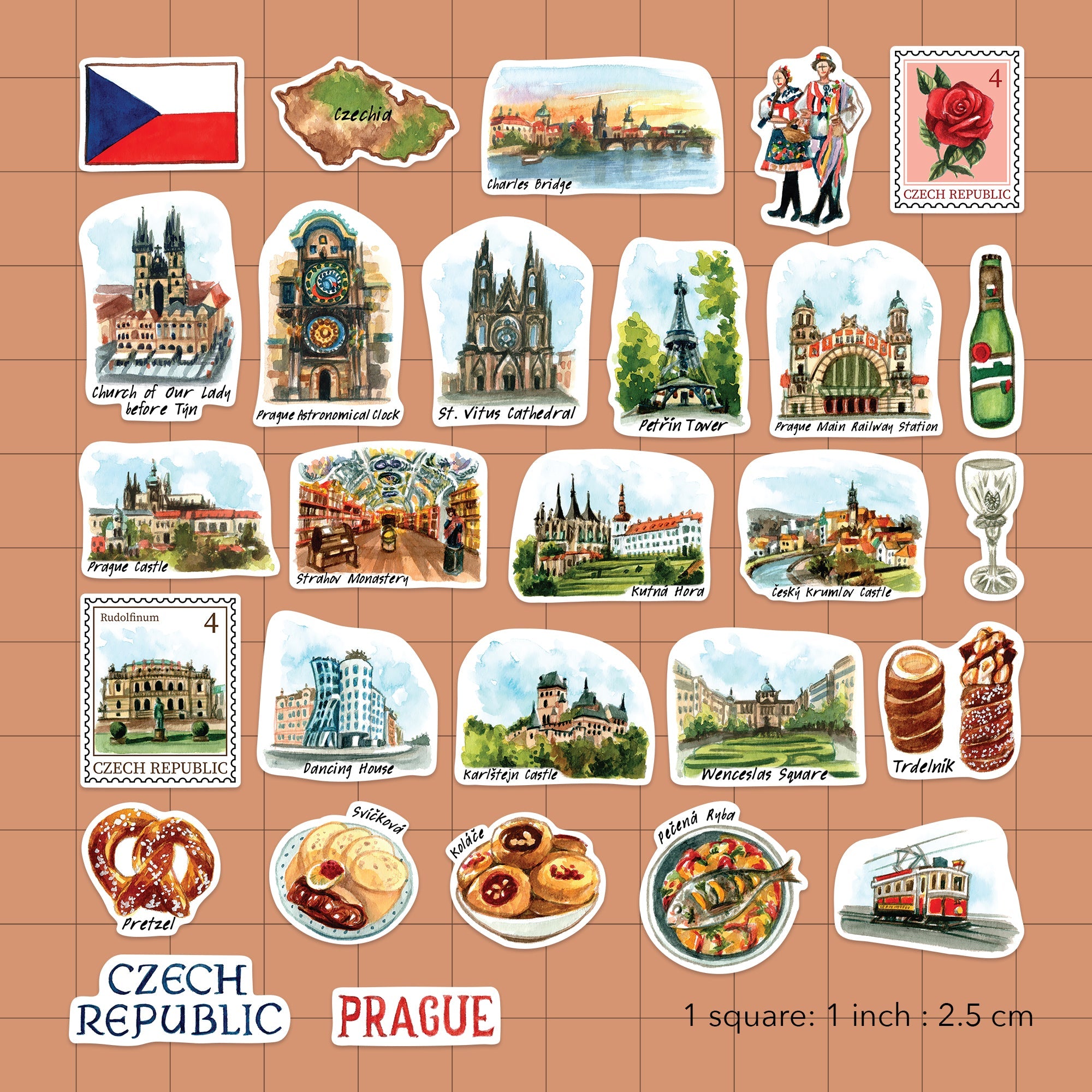 Charming Czech Republic Travel Stickers (28pcs)