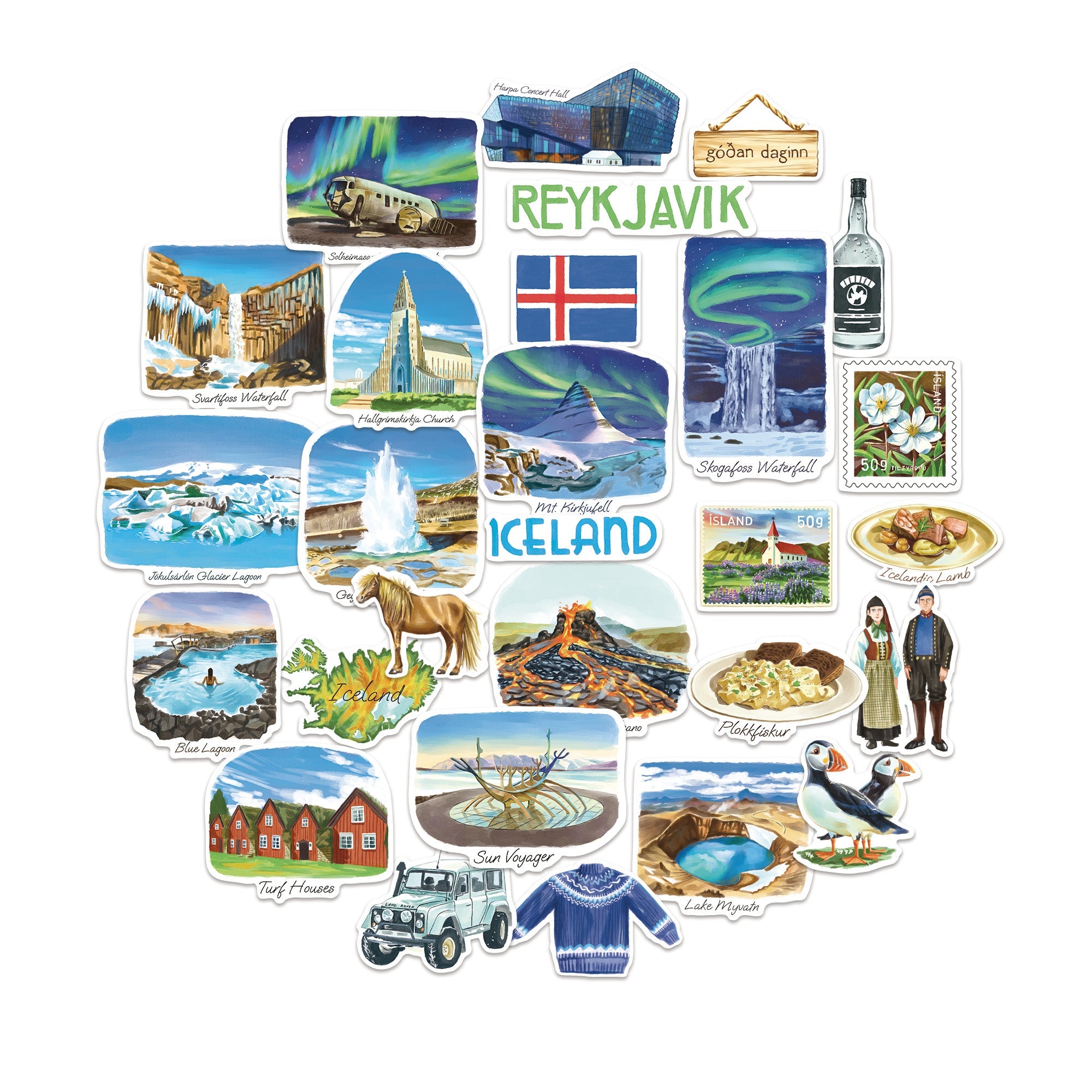Magical Iceland Travel Stickers (28pcs)