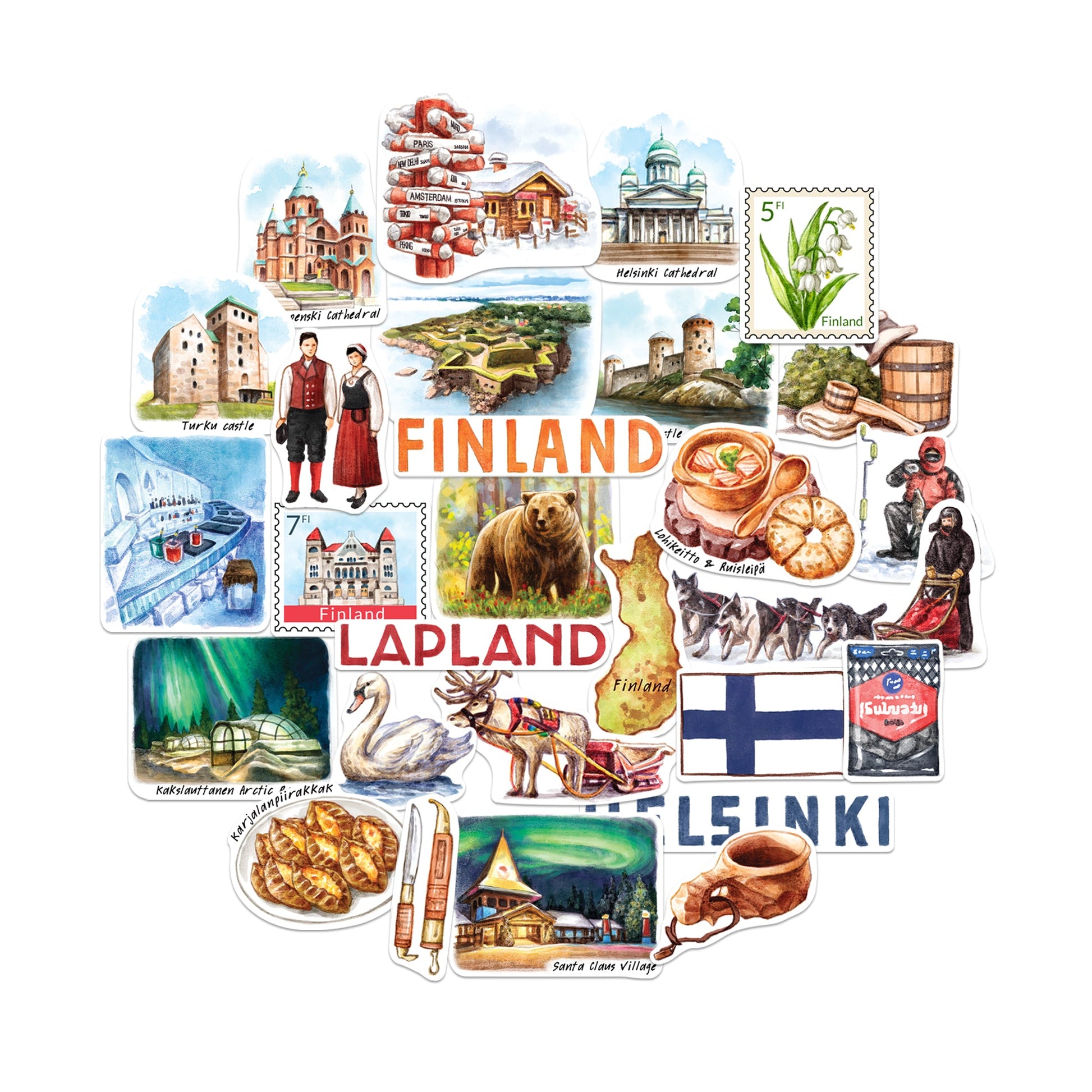 Arctic Finland Travel Stickers (28pcs)