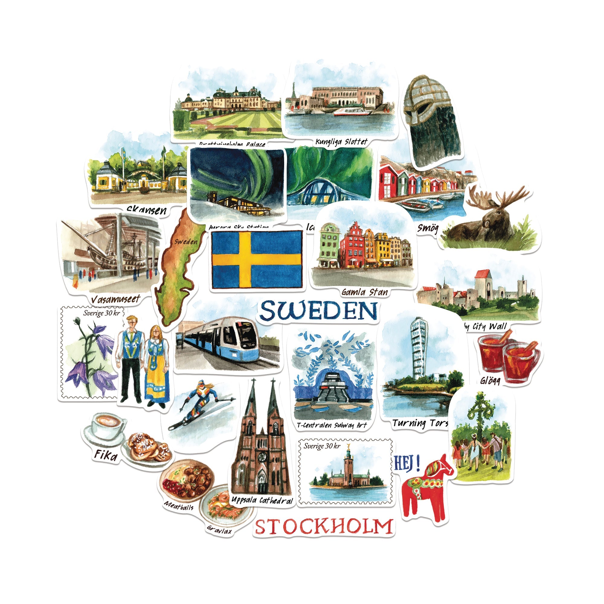 Stylish Sweden Travel Stickers (28pcs)