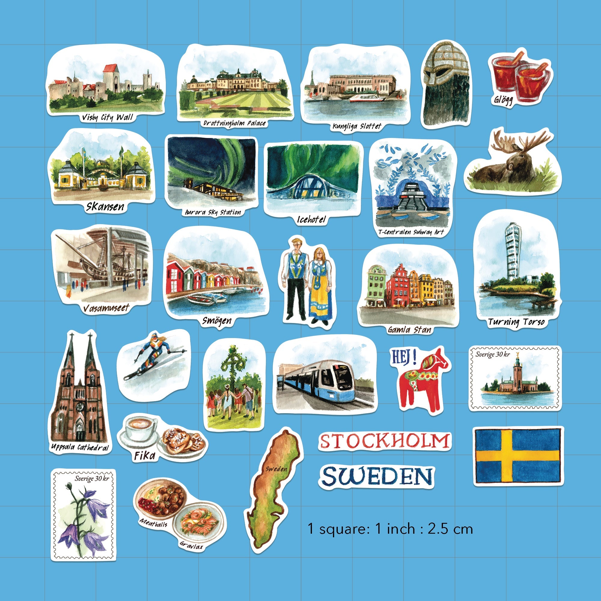 Stylish Sweden Travel Stickers (28pcs)