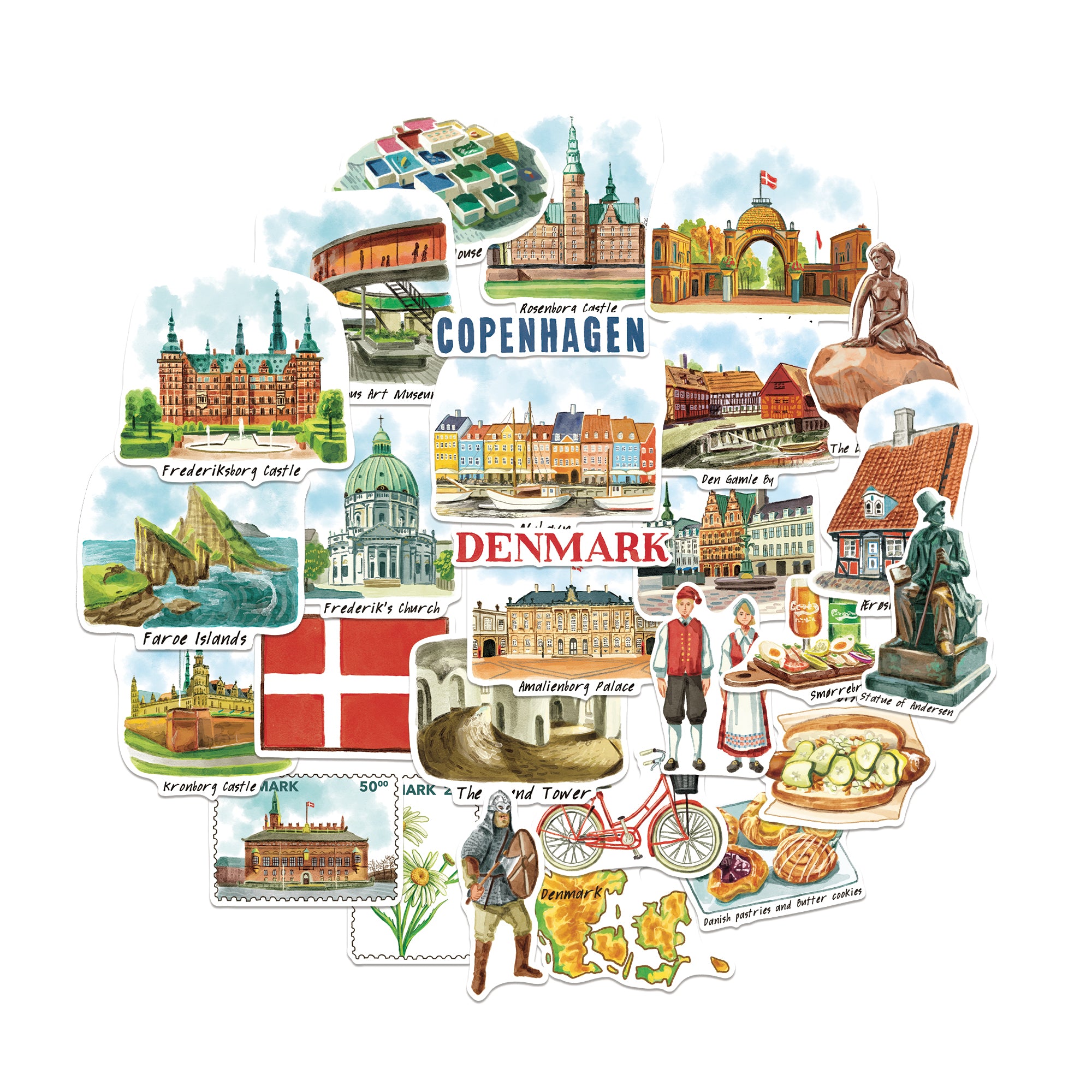 Delightful Denmark Travel Stickers (28pcs)