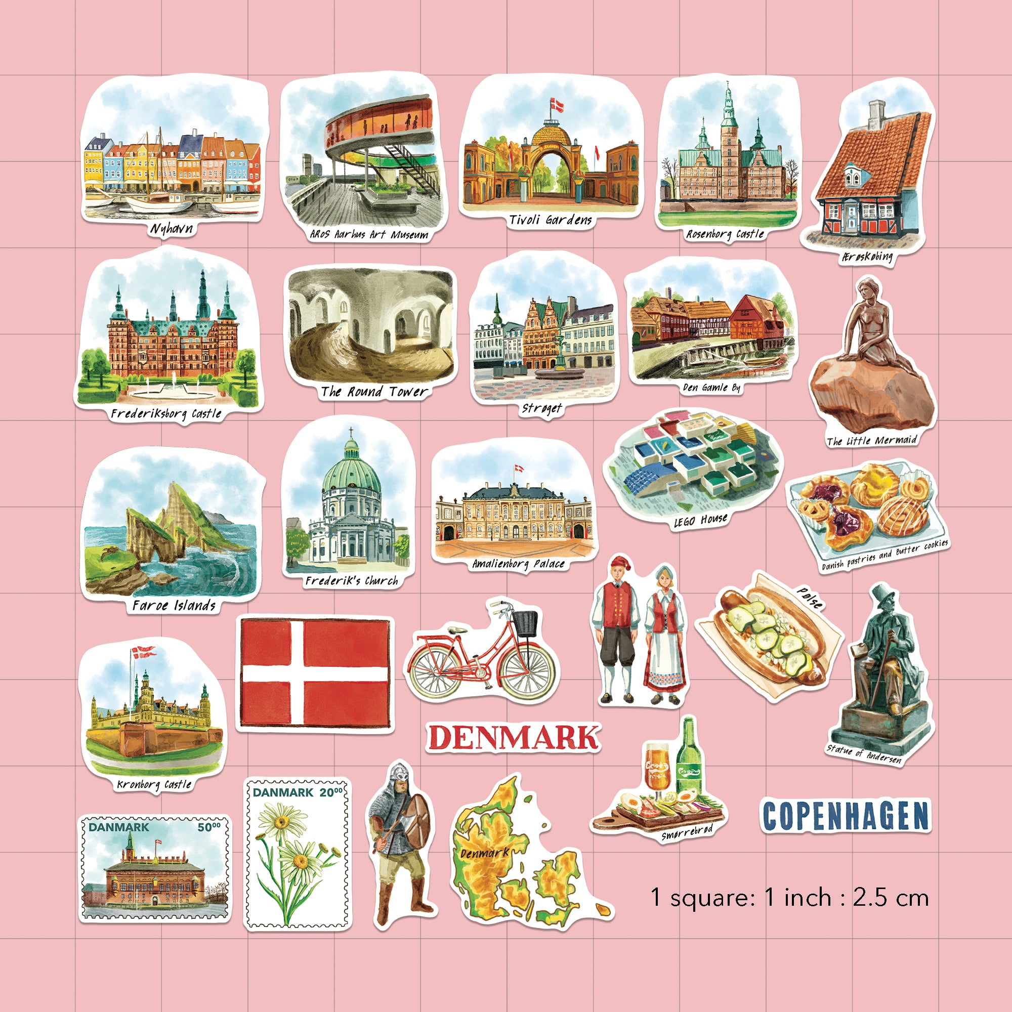 Delightful Denmark Travel Stickers (28pcs)