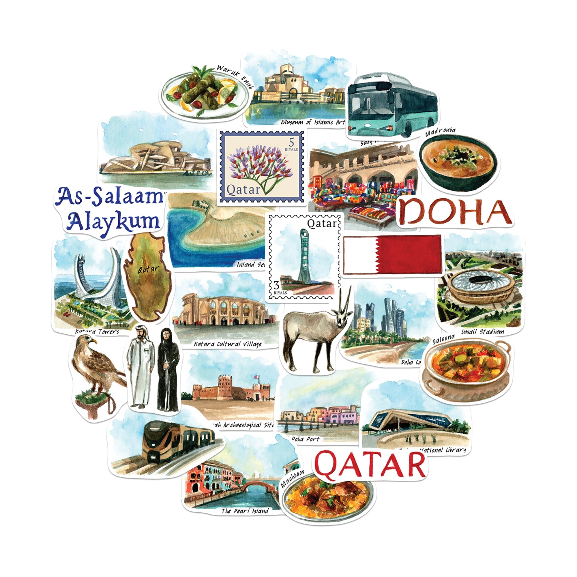 Modern Qatar Travel Stickers (28pcs)