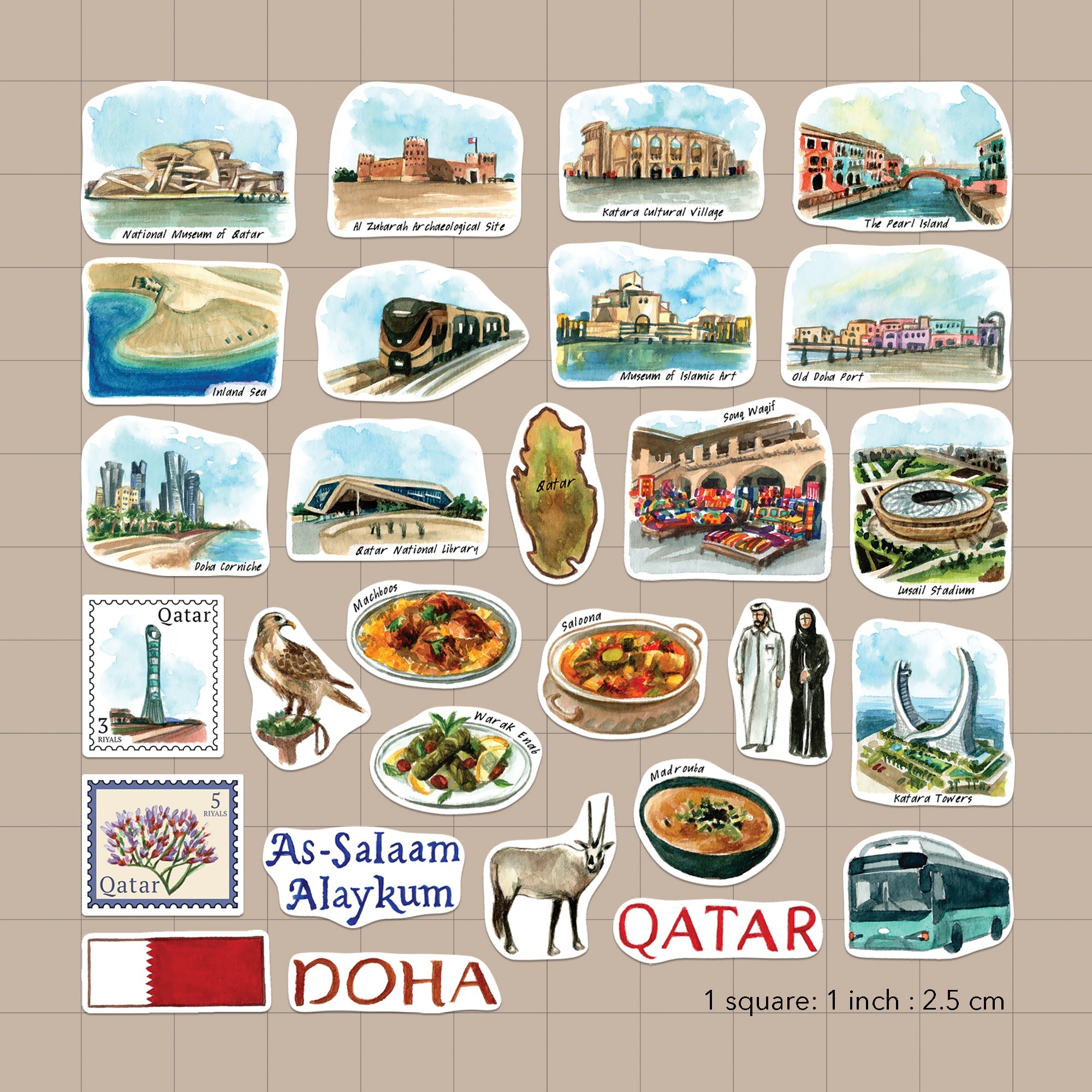 Modern Qatar Travel Stickers (28pcs)
