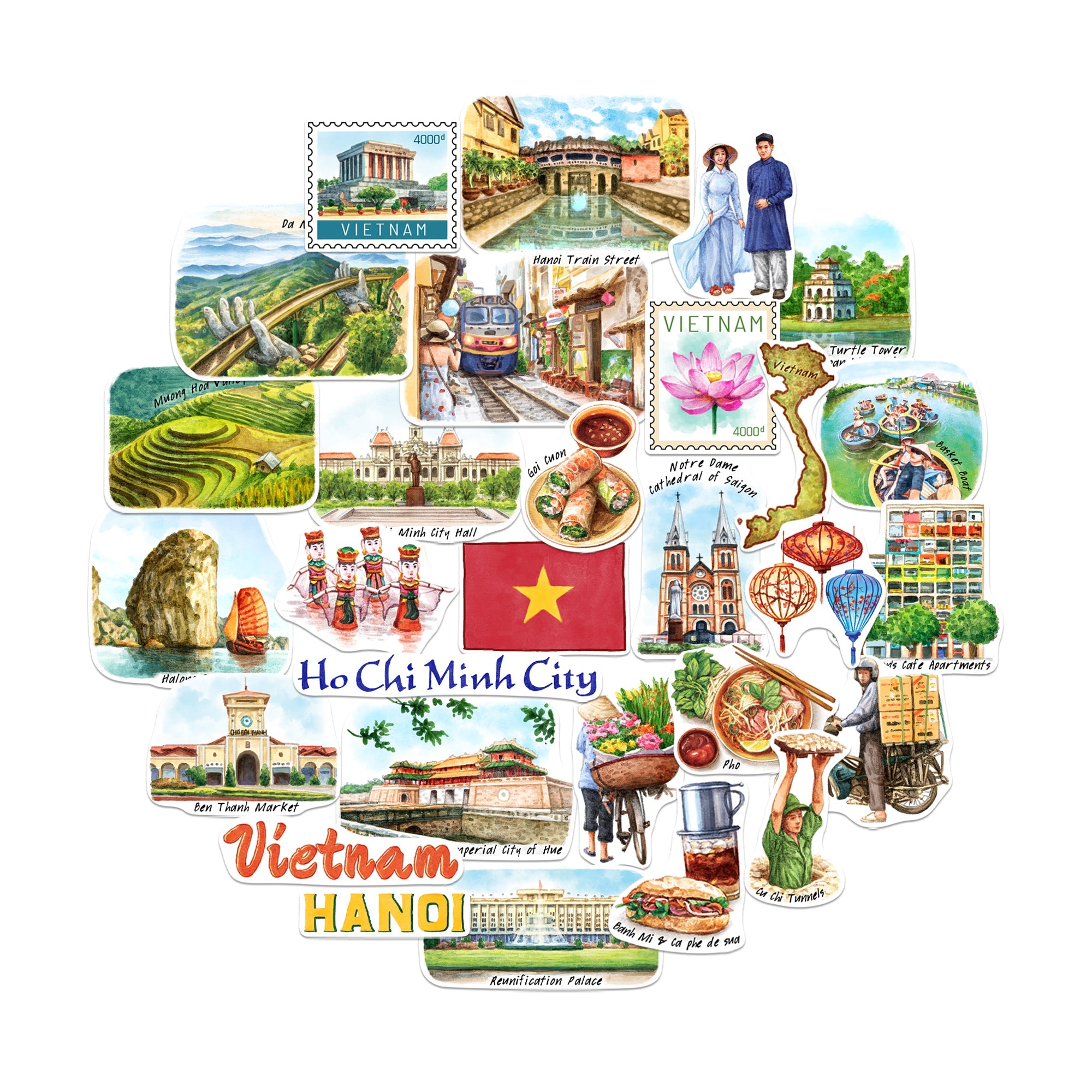 Vibrant Vietnam Travel Stickers (28pcs)