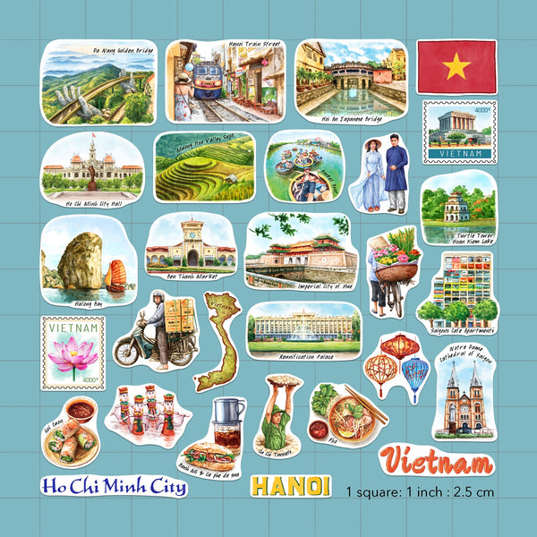 Vibrant Vietnam Travel Stickers (28pcs)