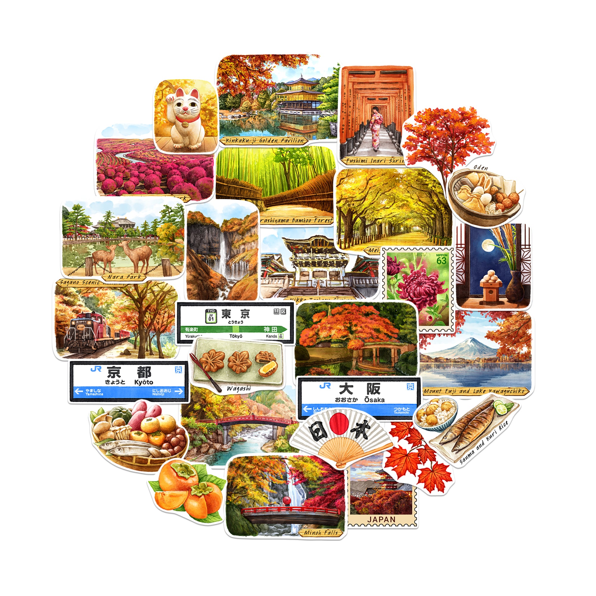 Autumn in Japan Travel Stickers (28pcs)