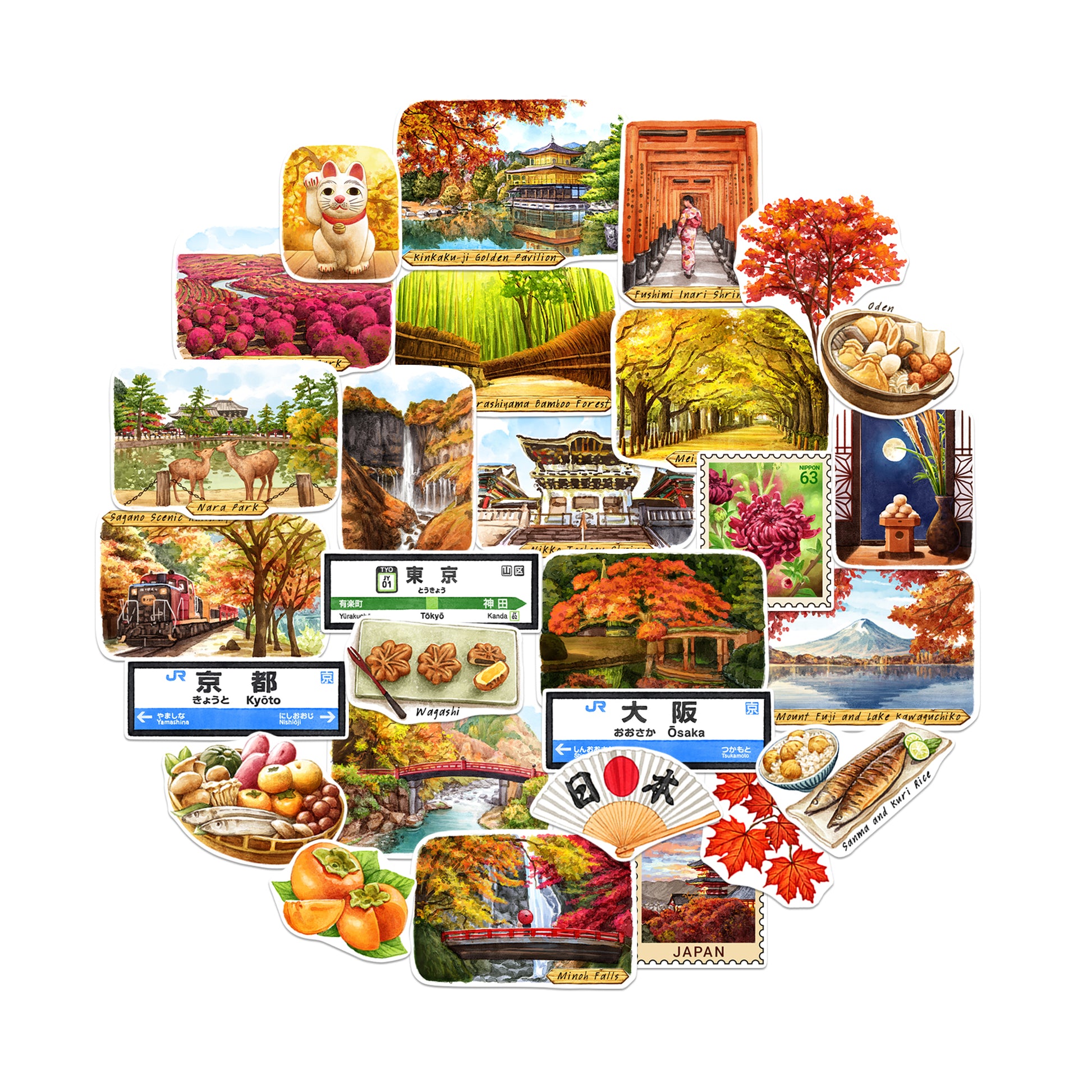 Autumn in Japan Travel Stickers (28pcs)
