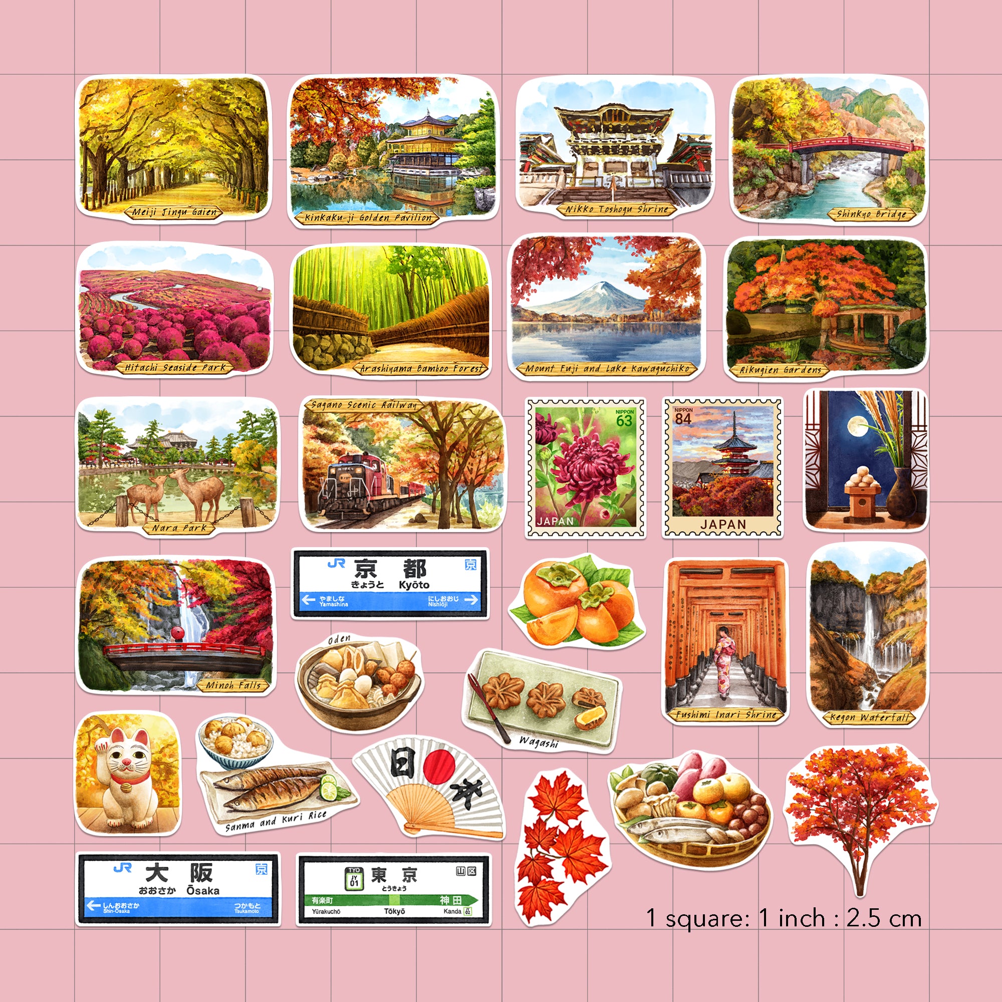 Autumn in Japan Travel Stickers (28pcs)
