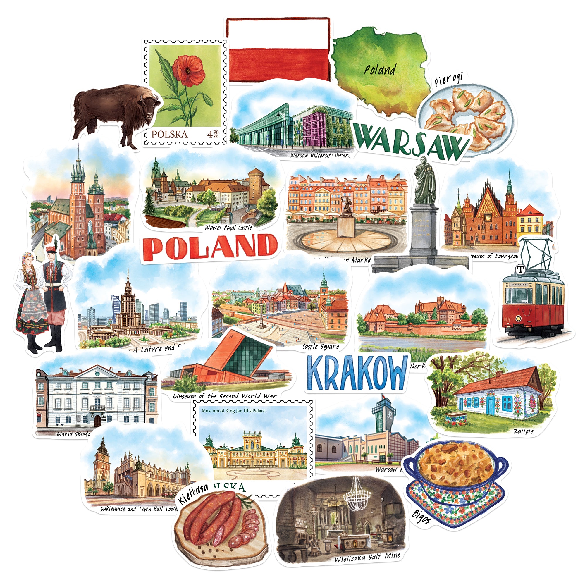 Peaceful Poland Travel Stickers (28pcs)