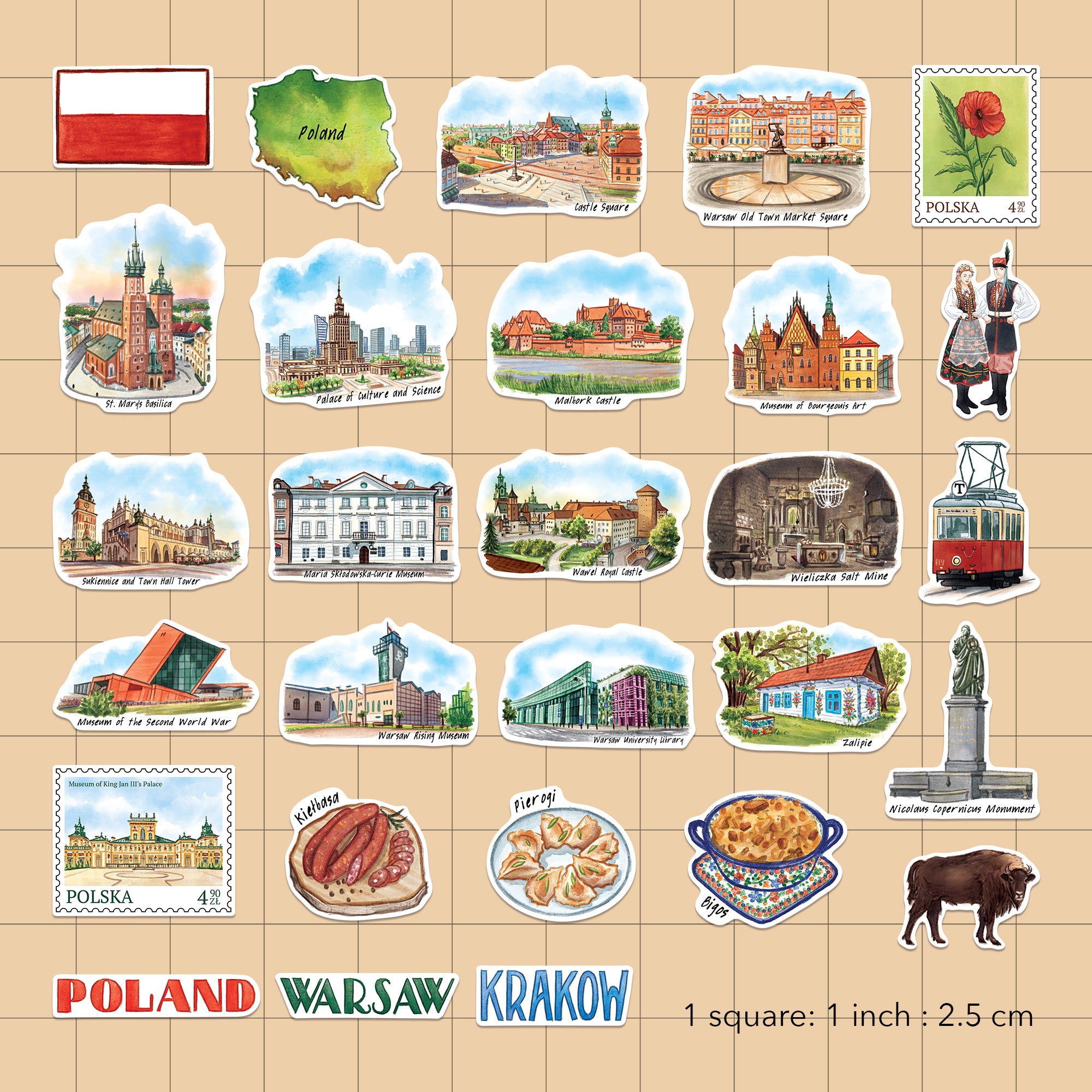 Peaceful Poland Travel Stickers (28pcs)