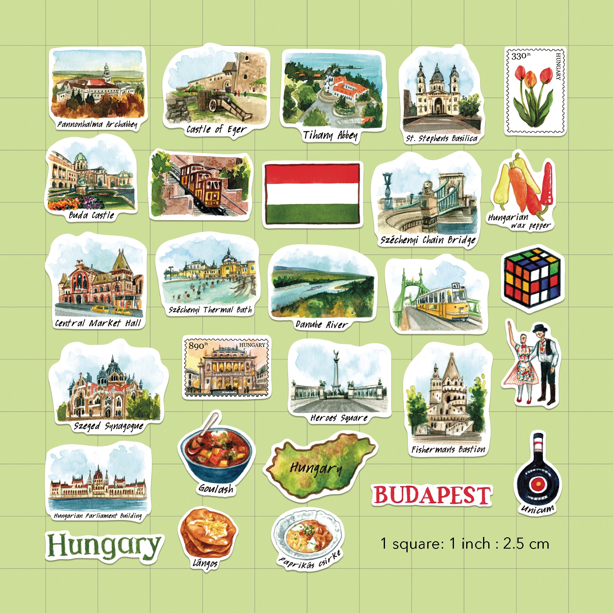 Harmonious Hungary Travel Stickers (28pcs)