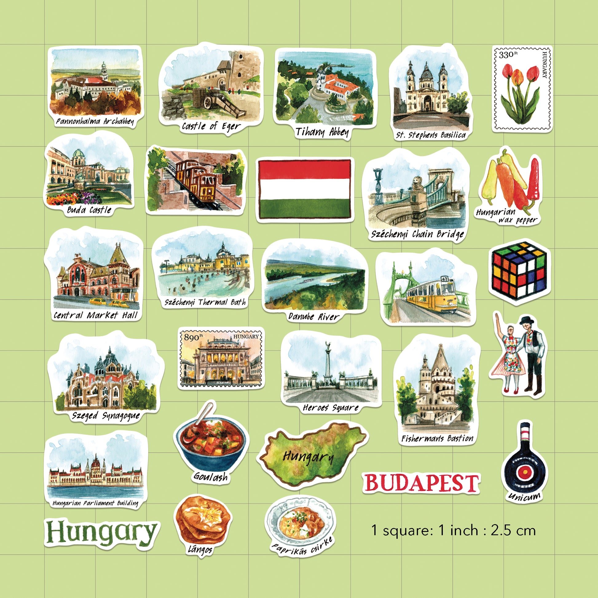 Harmonious Hungary Travel Stickers (28pcs)