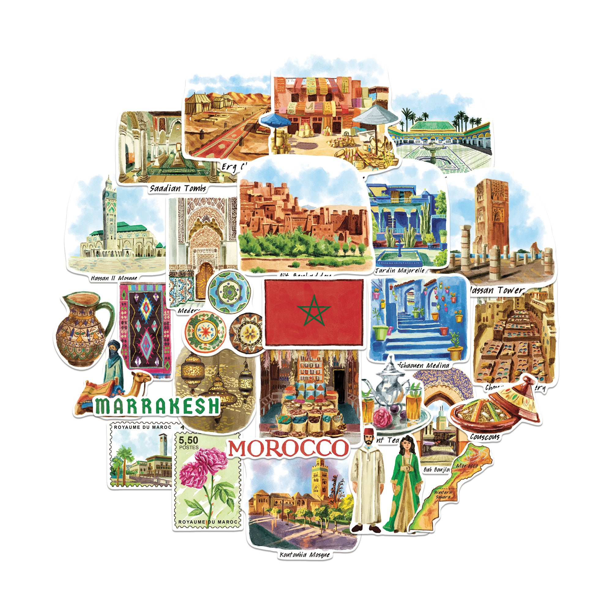 Mysterious Morocco Travel Stickers (28pcs)