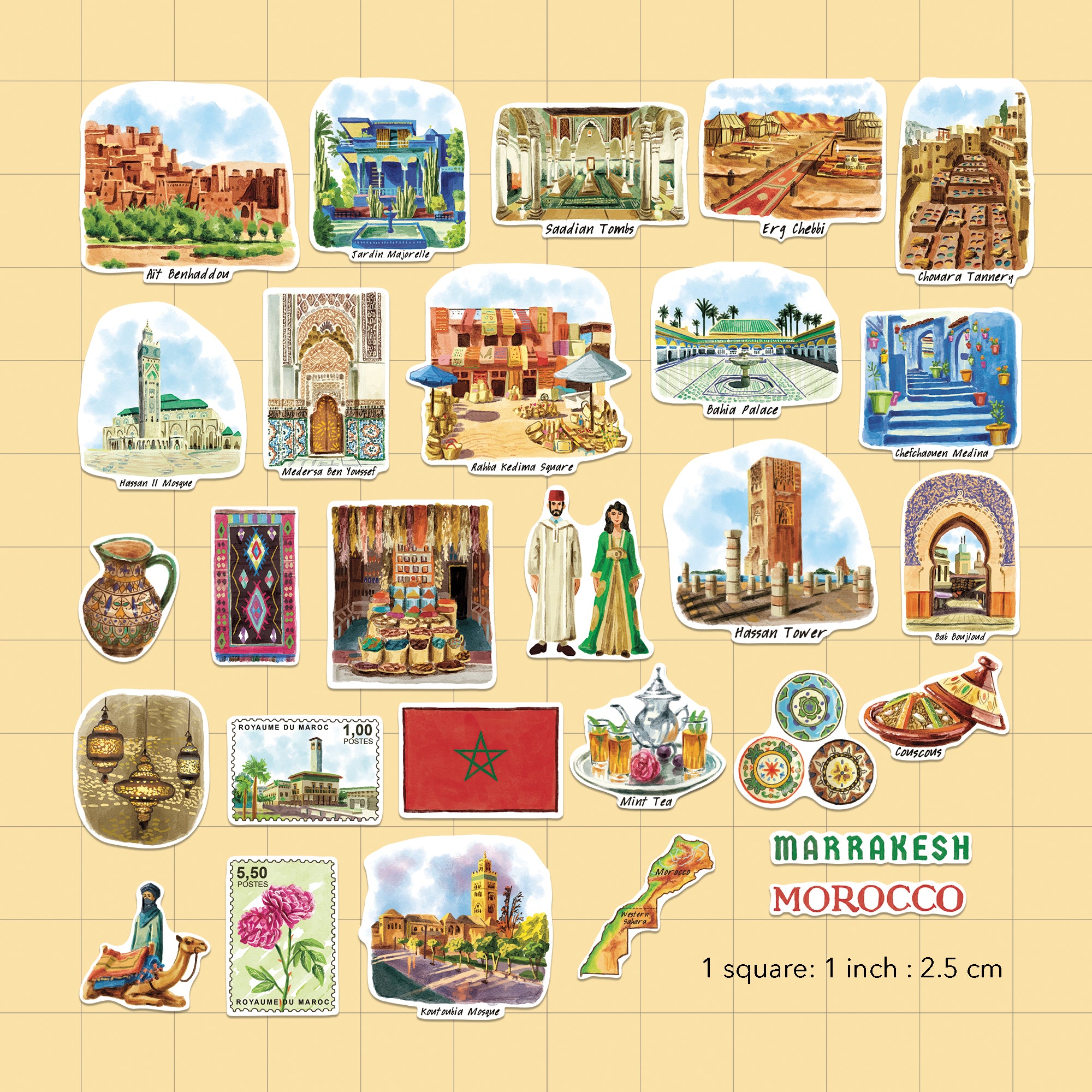Mysterious Morocco Travel Stickers (28pcs)