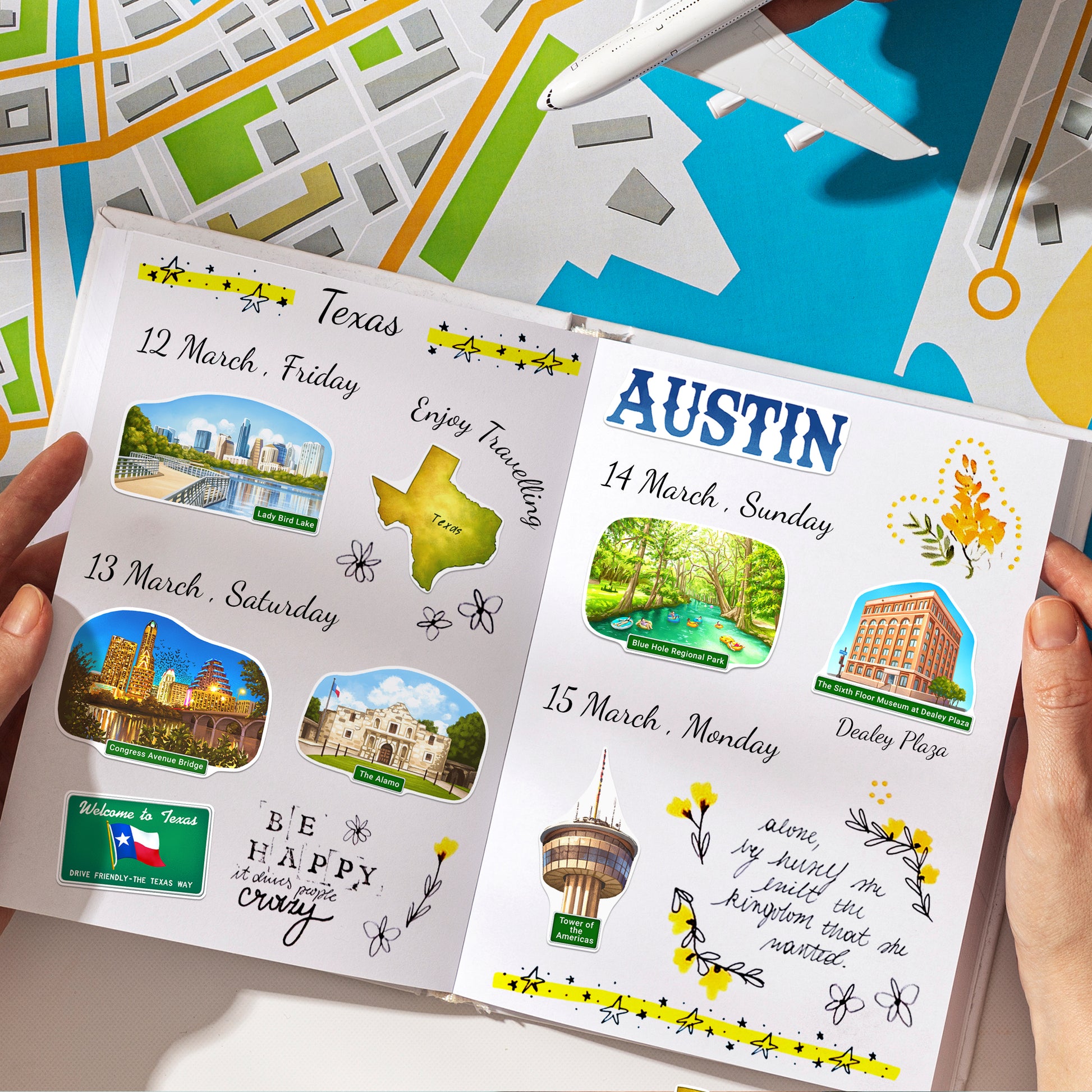 Thrilling Texas State Travel Stickers (28 pcs)