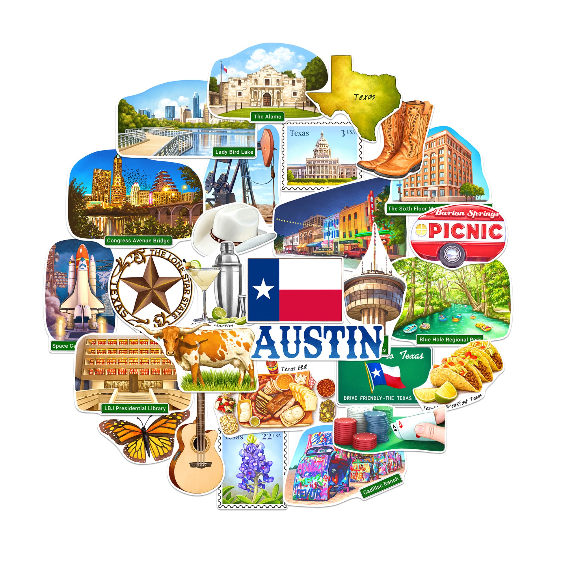 Thrilling Texas State Travel Stickers (28 pcs)
