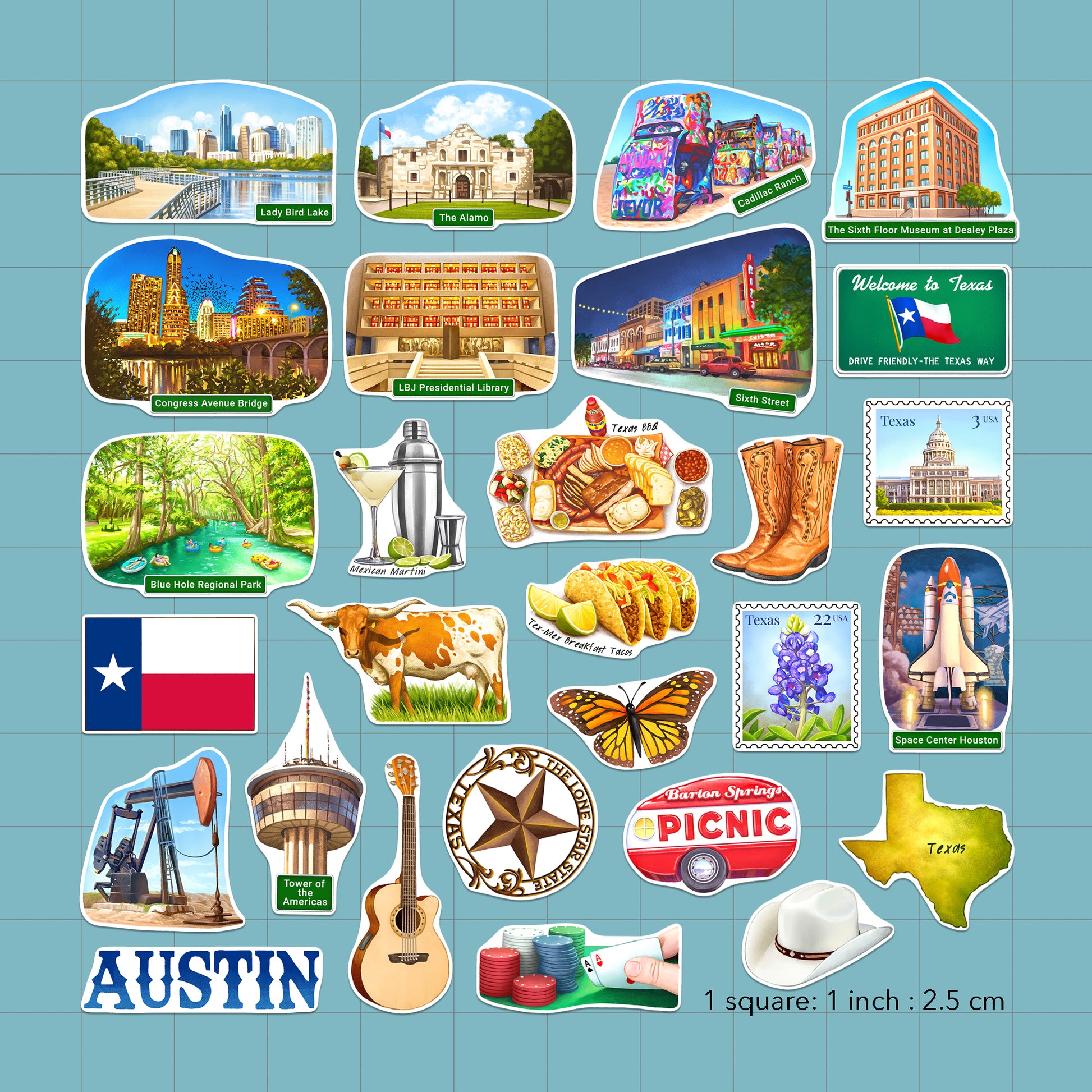 Thrilling Texas State Travel Stickers (28 pcs)