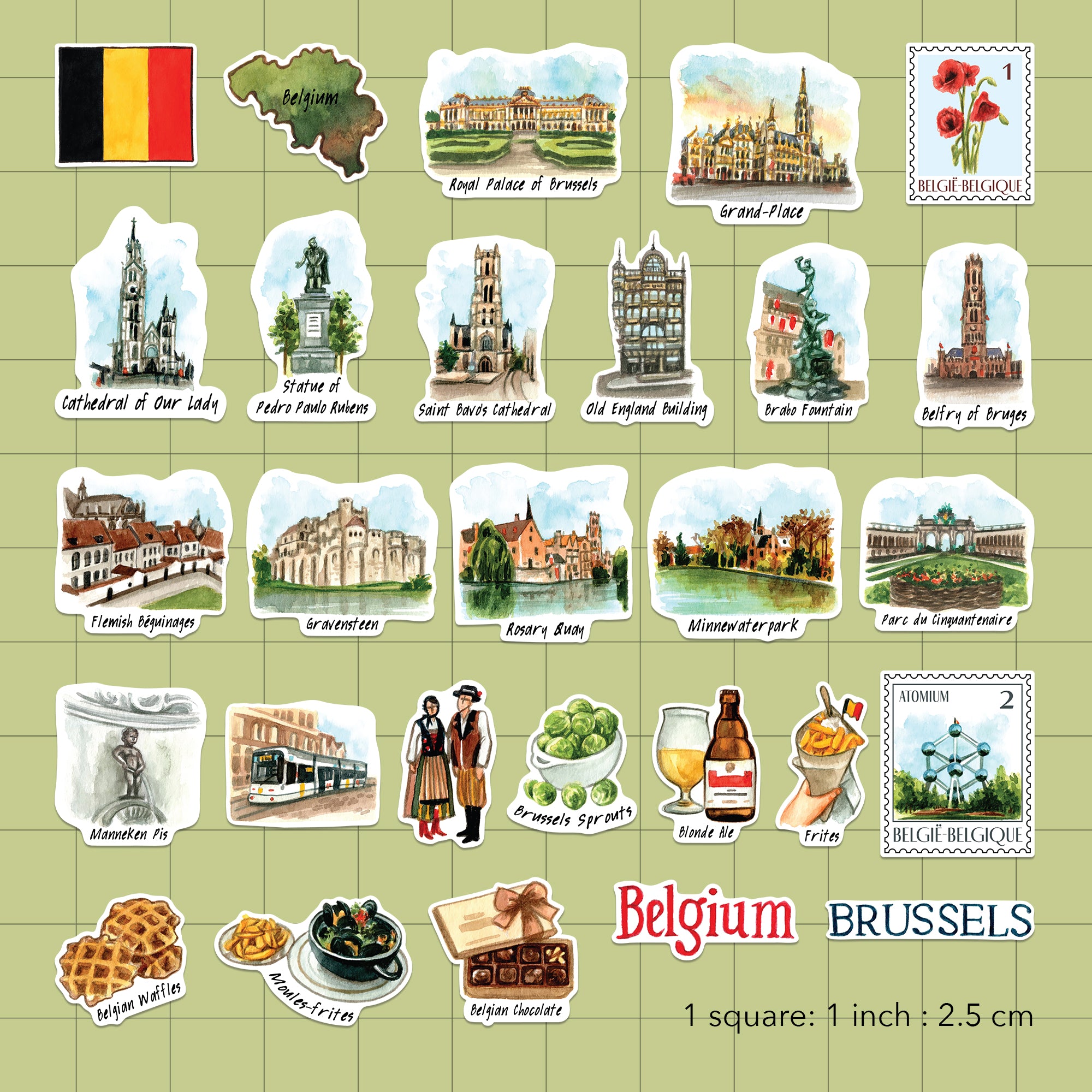 Beautiful Belgium Travel Stickers (28pcs)