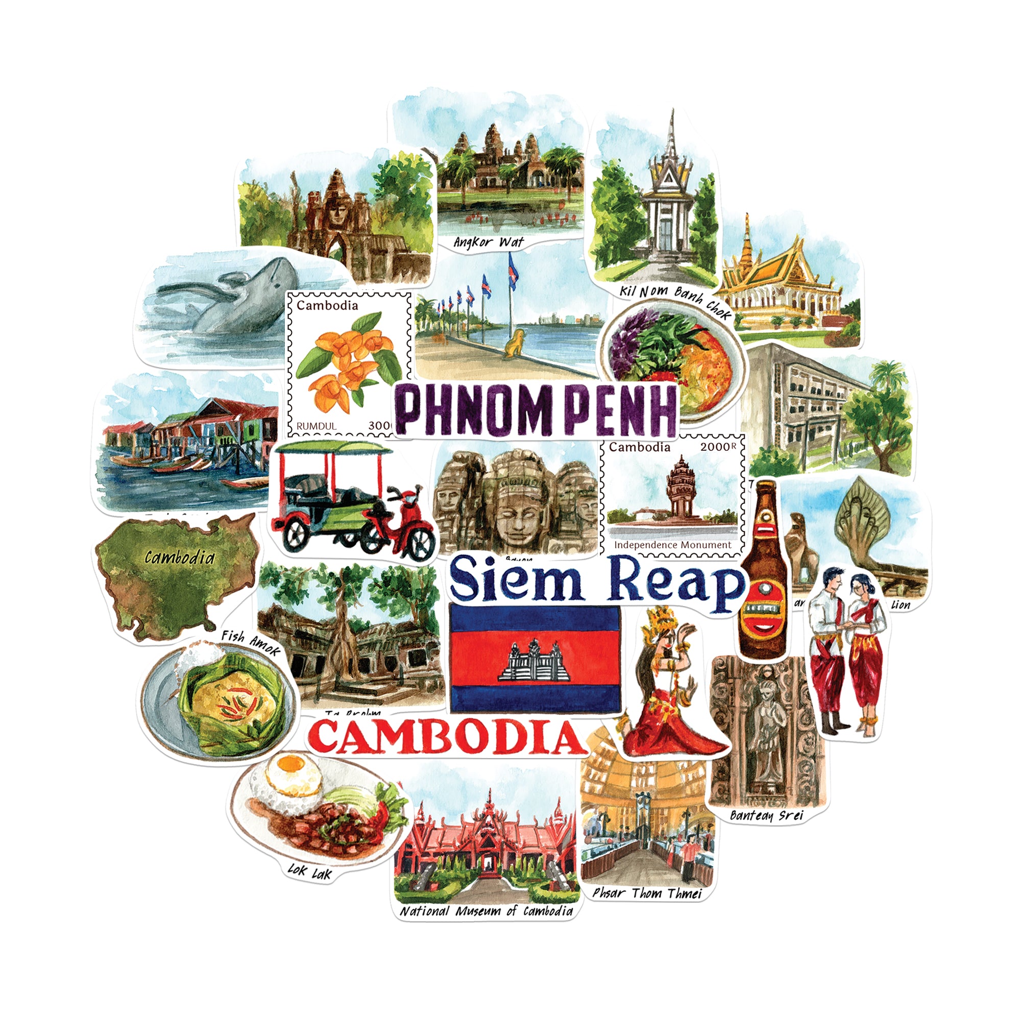 Captivating Cambodia Travel Stickers (28pcs)