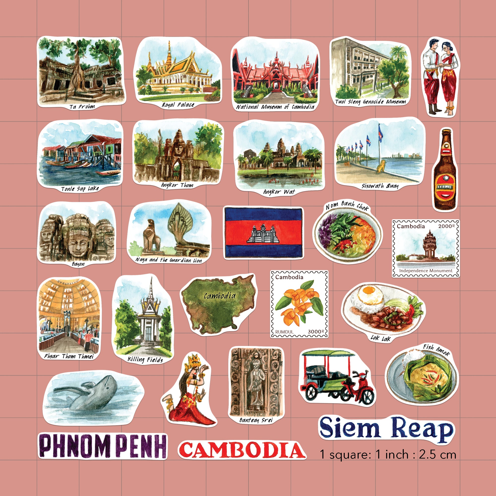 Captivating Cambodia Travel Stickers (28pcs)