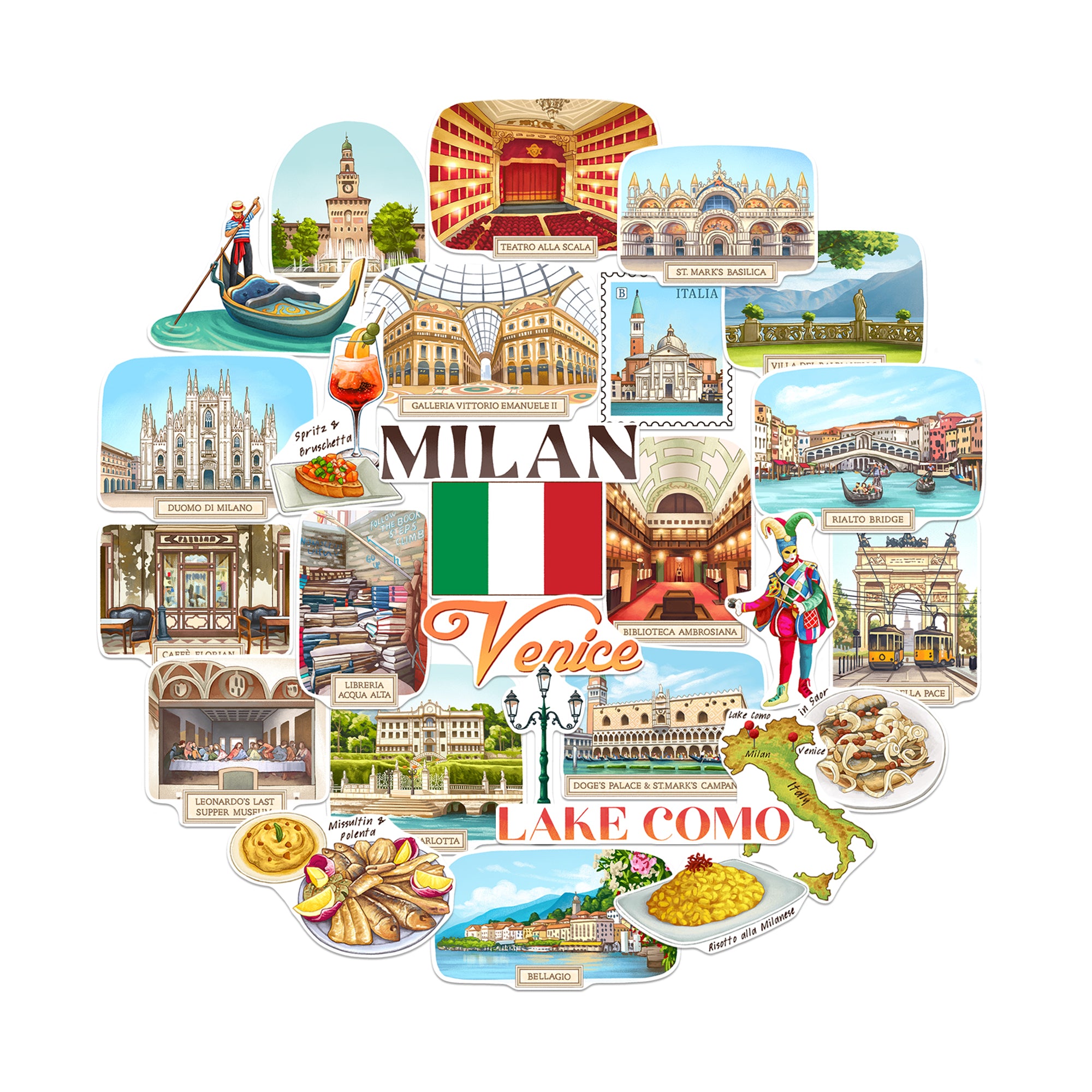 Northern Italy Travel Stickers (28pcs)