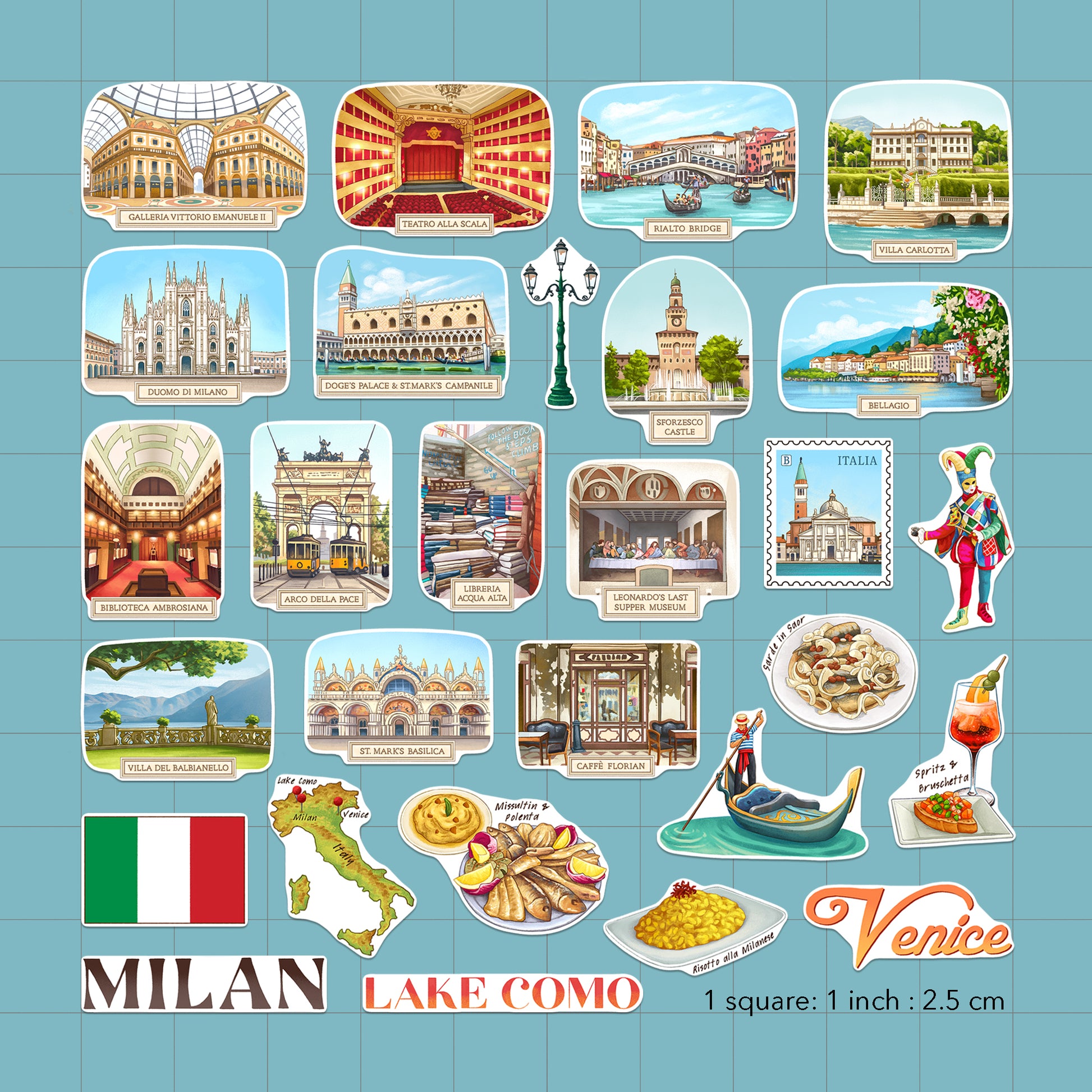 Northern Italy Travel Stickers (28pcs)