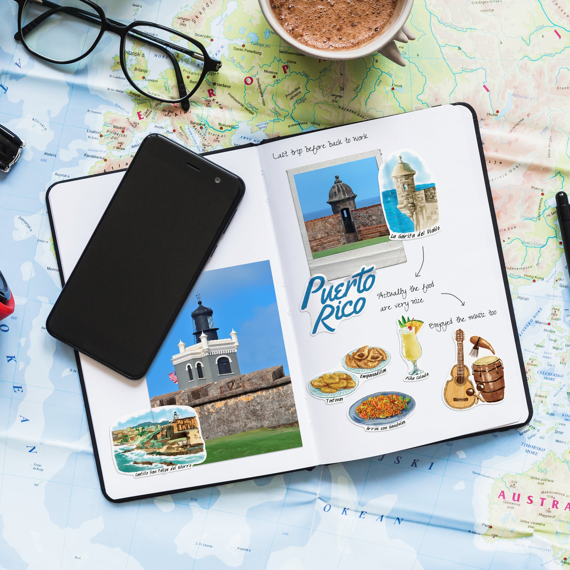 Tropical Puerto Rico Travel Stickers (28pcs)