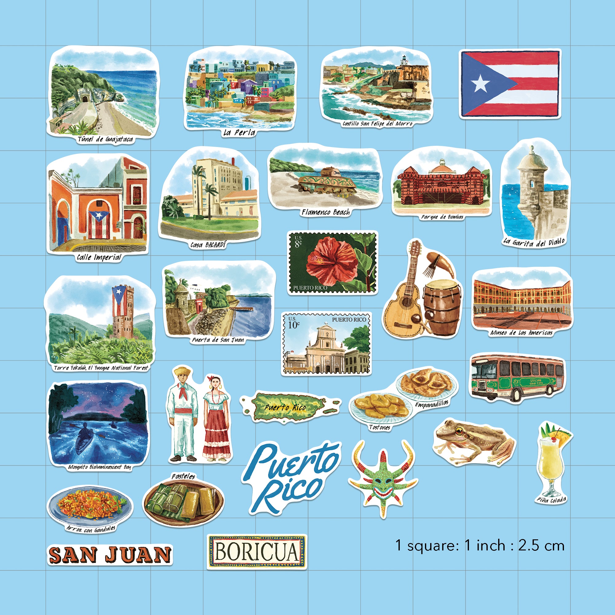 Tropical Puerto Rico Travel Stickers (28pcs)