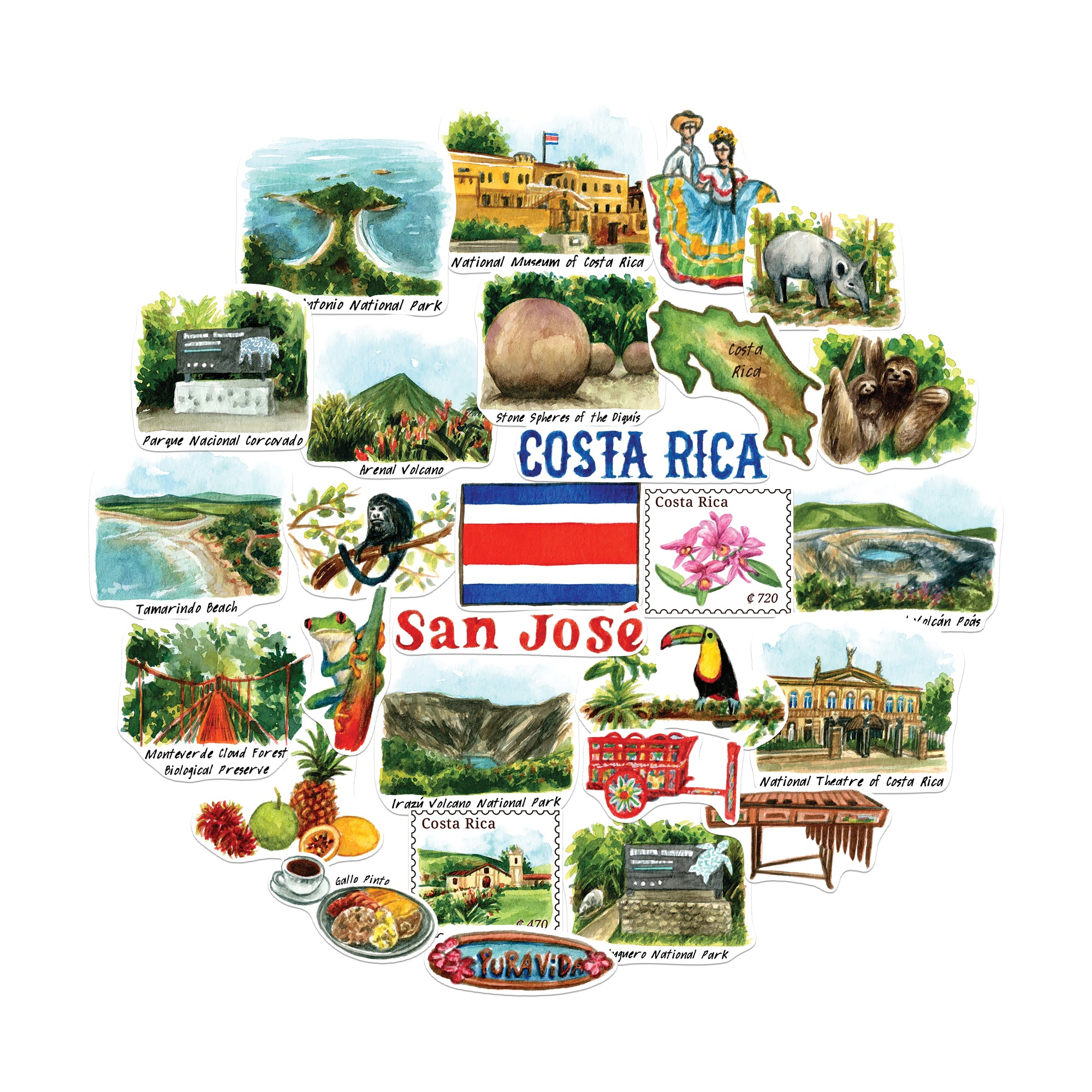 Coastal Costa Rica Travel Stickers (28pcs)