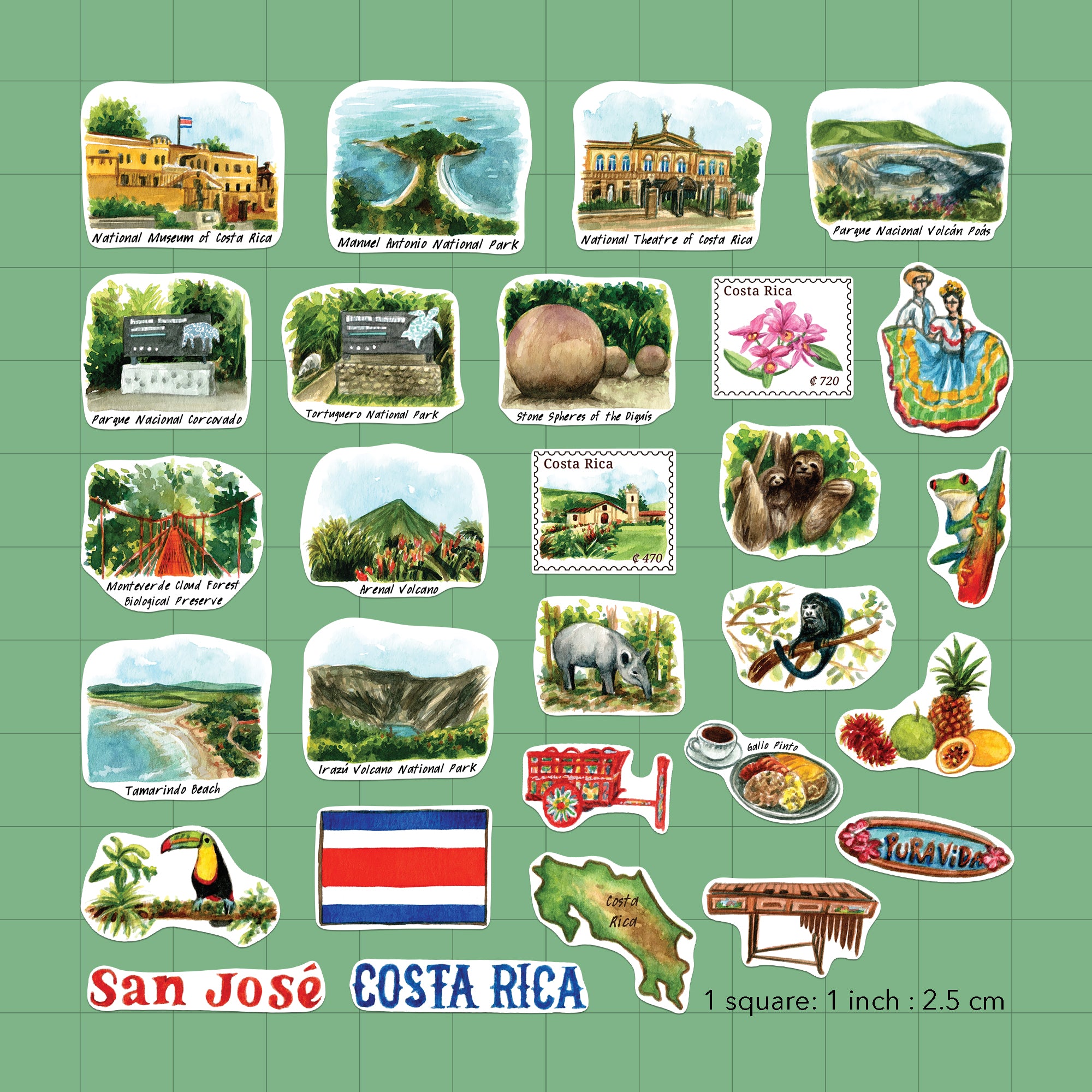 Coastal Costa Rica Travel Stickers (28pcs)