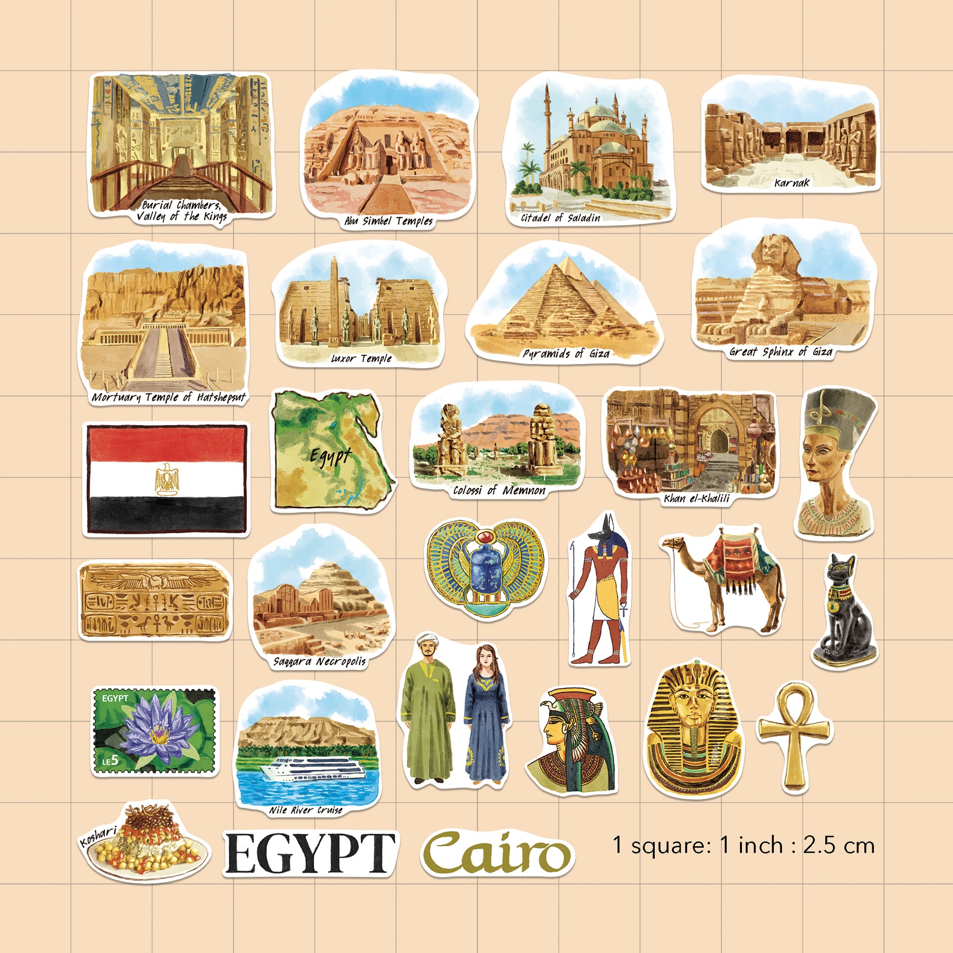 Ancient Egypt Travel Stickers (28pcs)