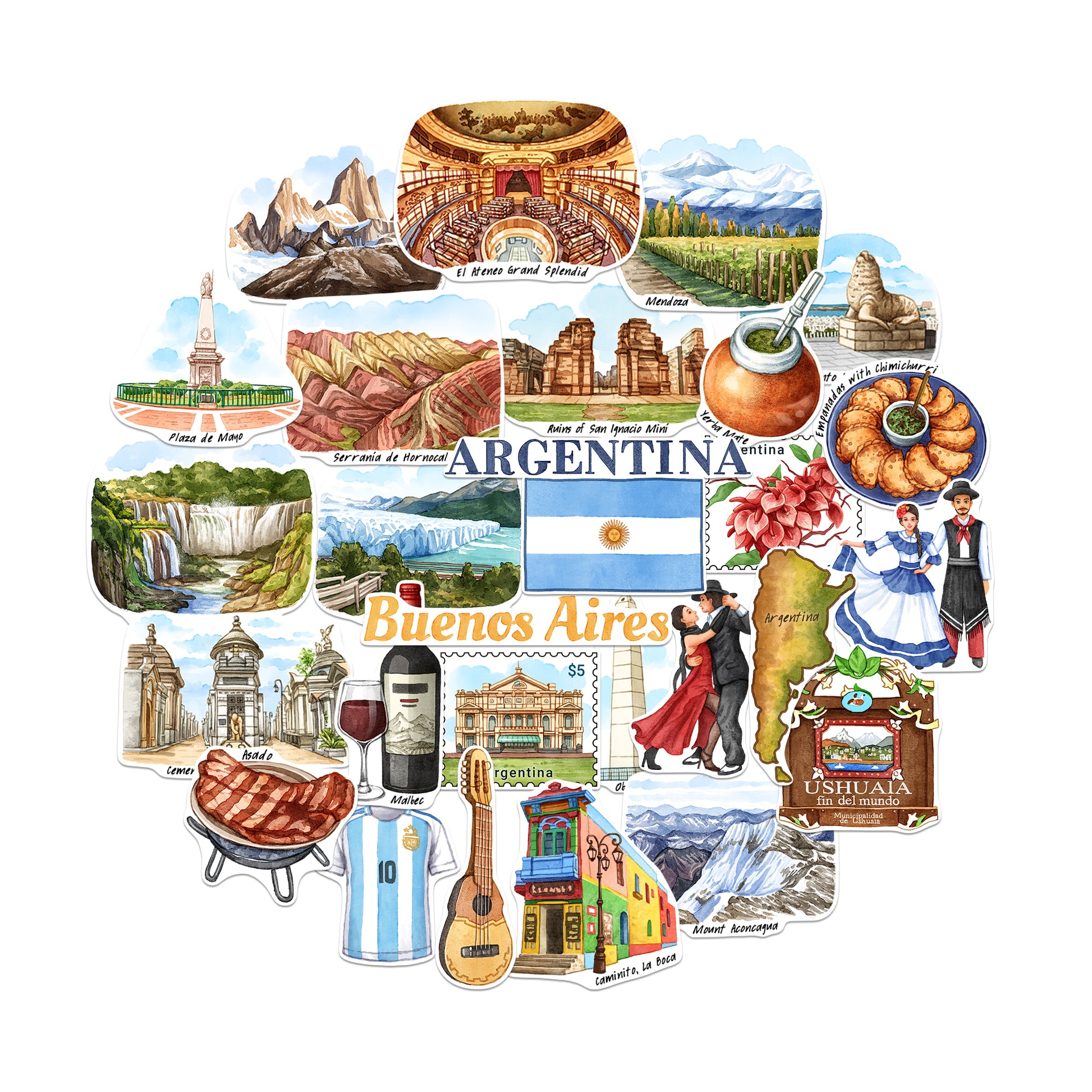 Alluring Argentina Travel Stickers (28pcs)