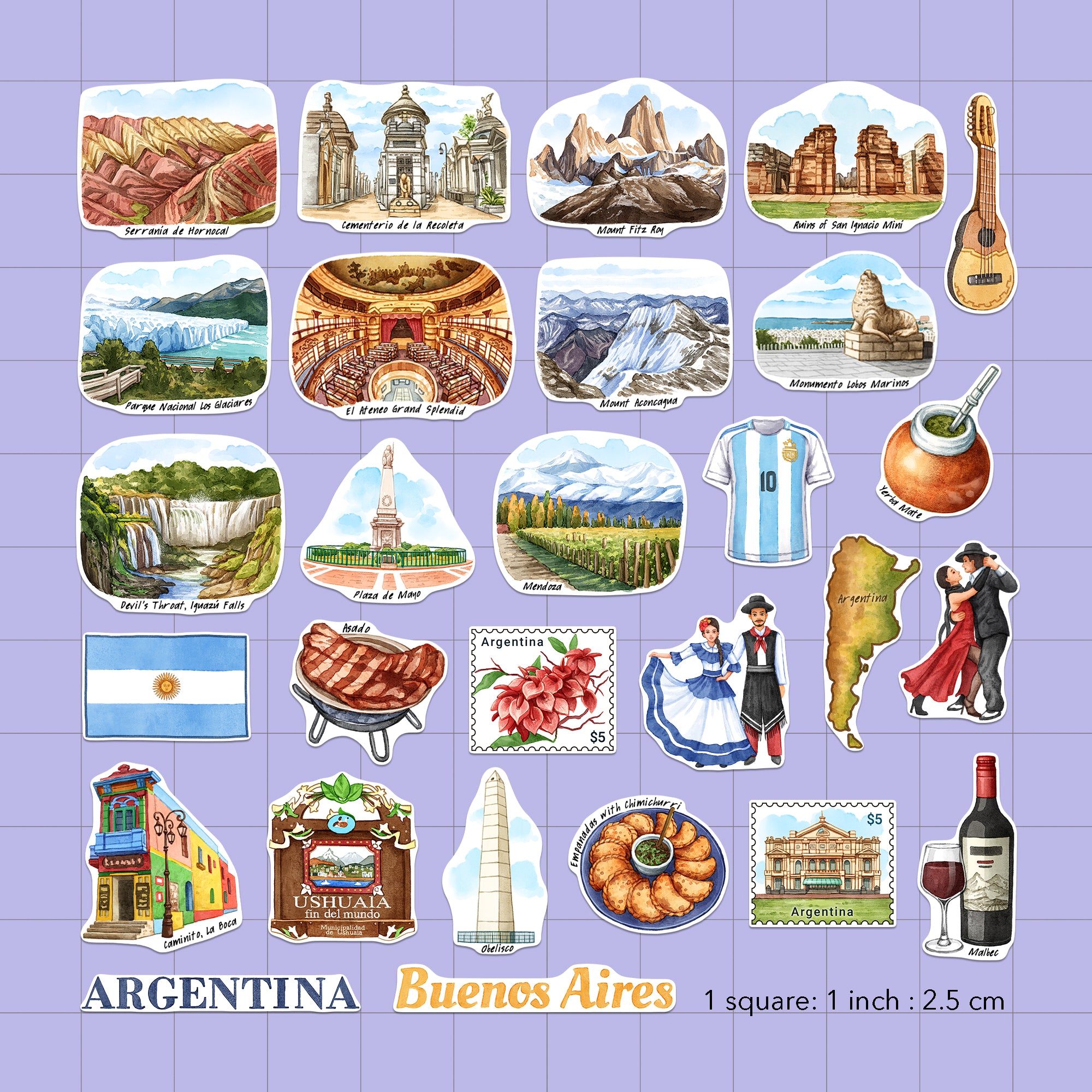 Alluring Argentina Travel Stickers (28pcs)