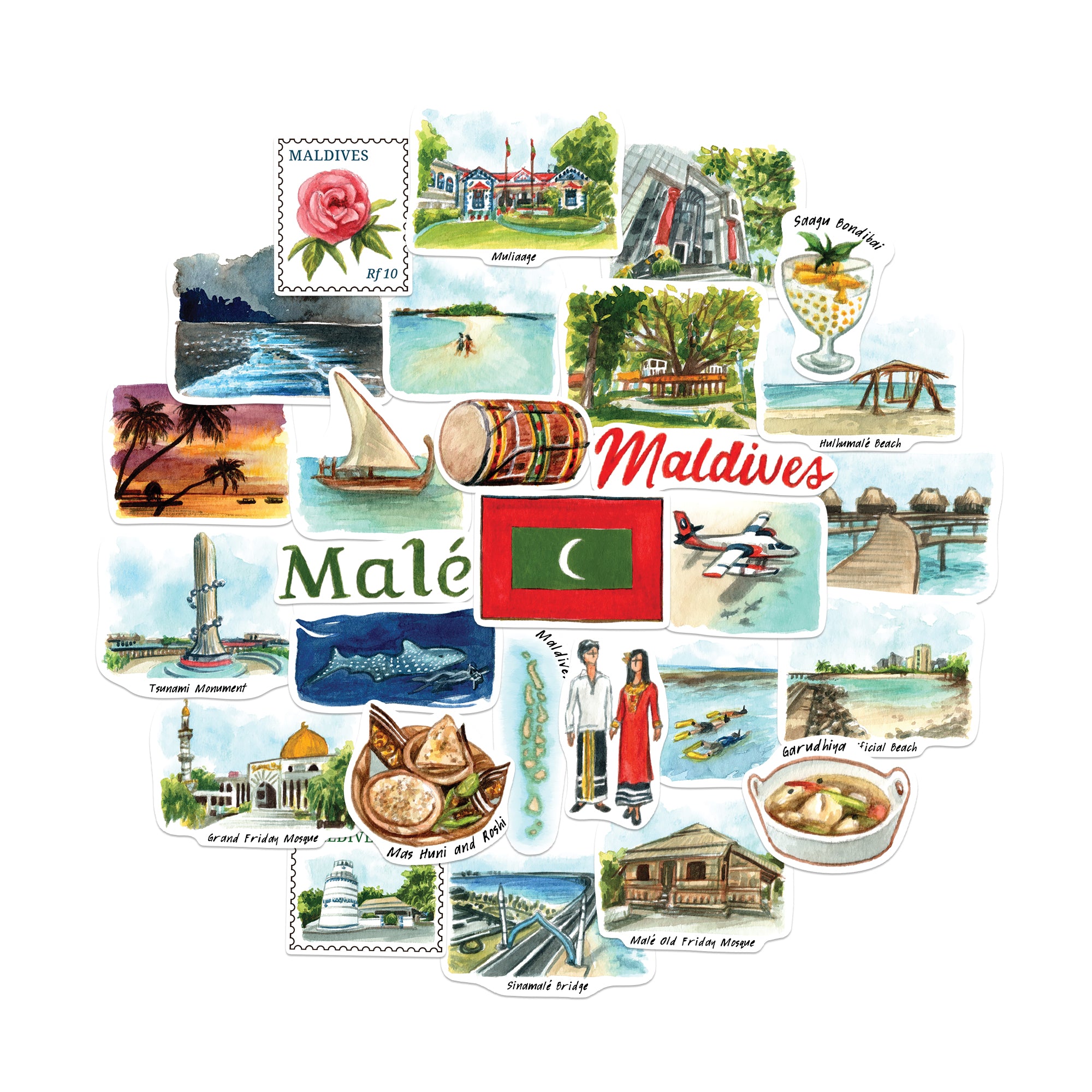 Blissful Maldives Travel Stickers (28pcs)