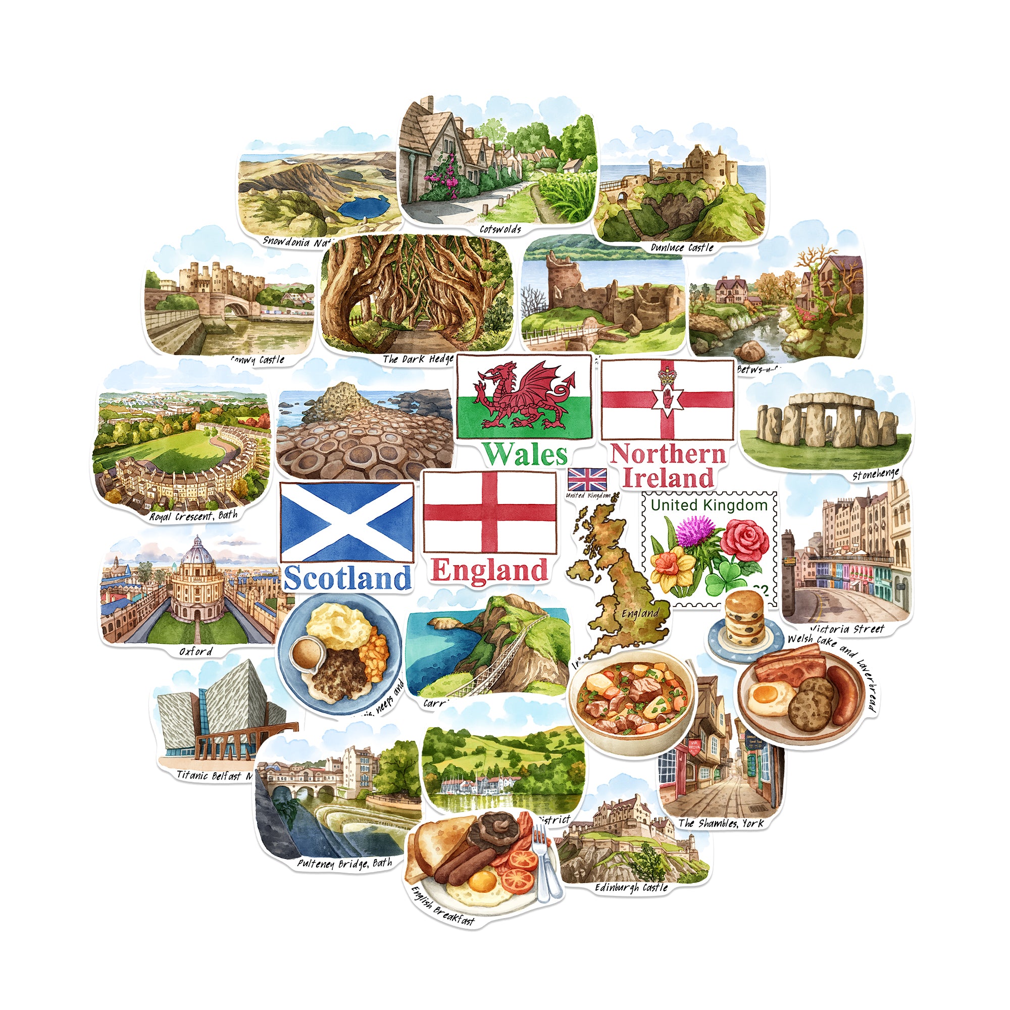 Countryside United Kingdom Travel Stickers (28pcs)