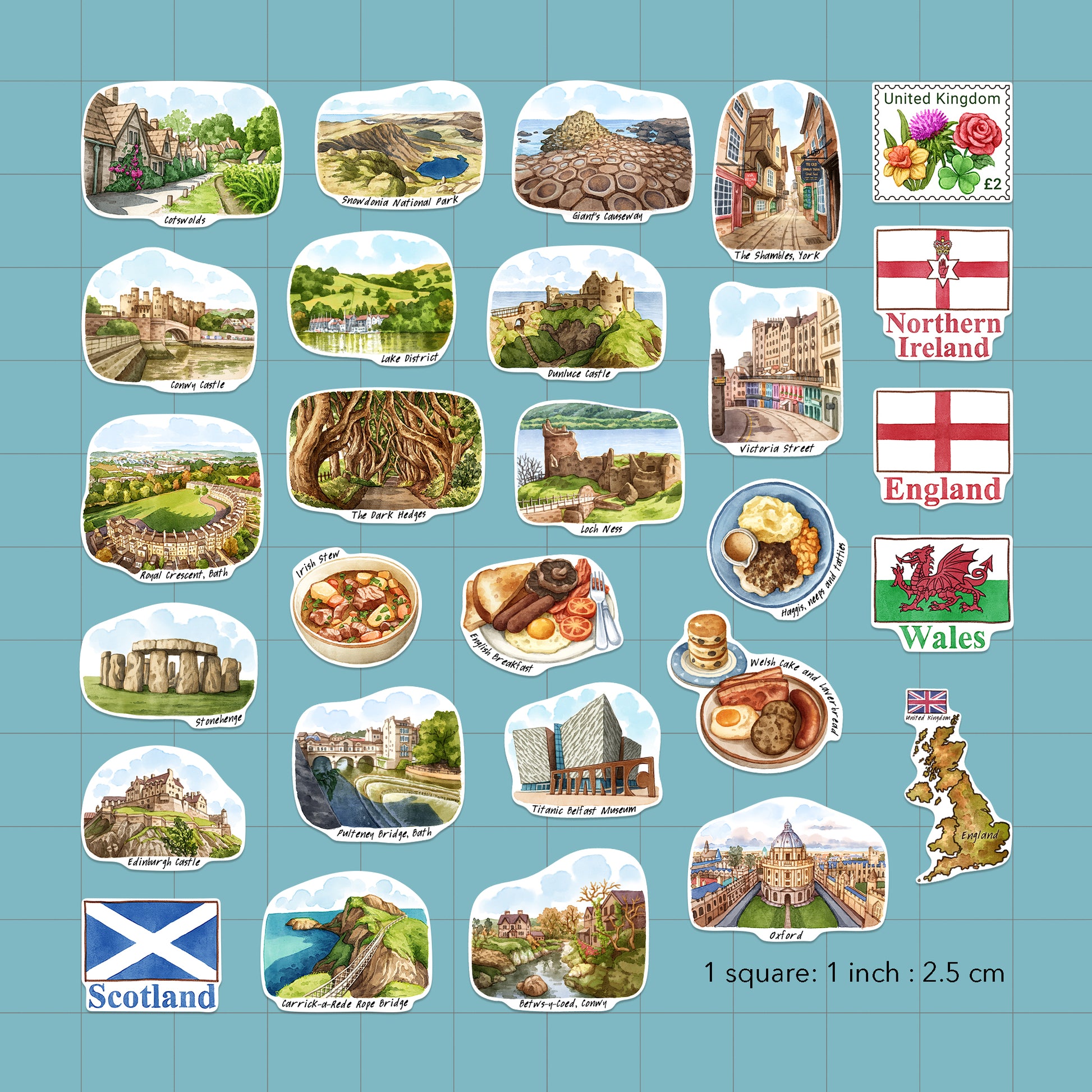 Countryside United Kingdom Travel Stickers (28pcs)