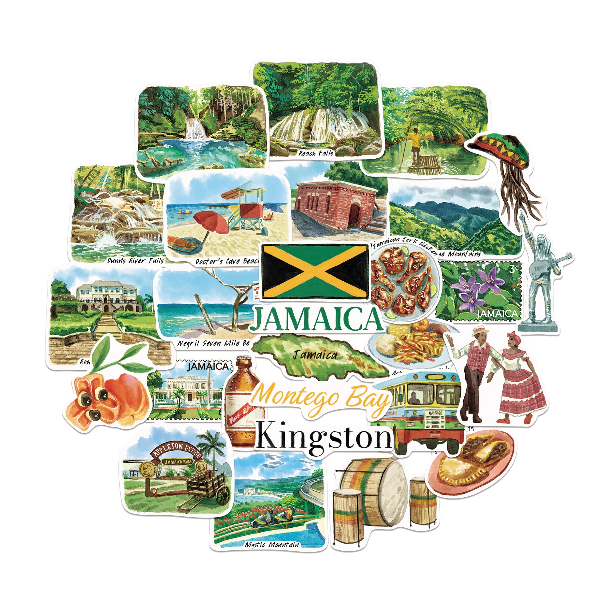 Exotic Jamaica Travel Stickers (28pcs)