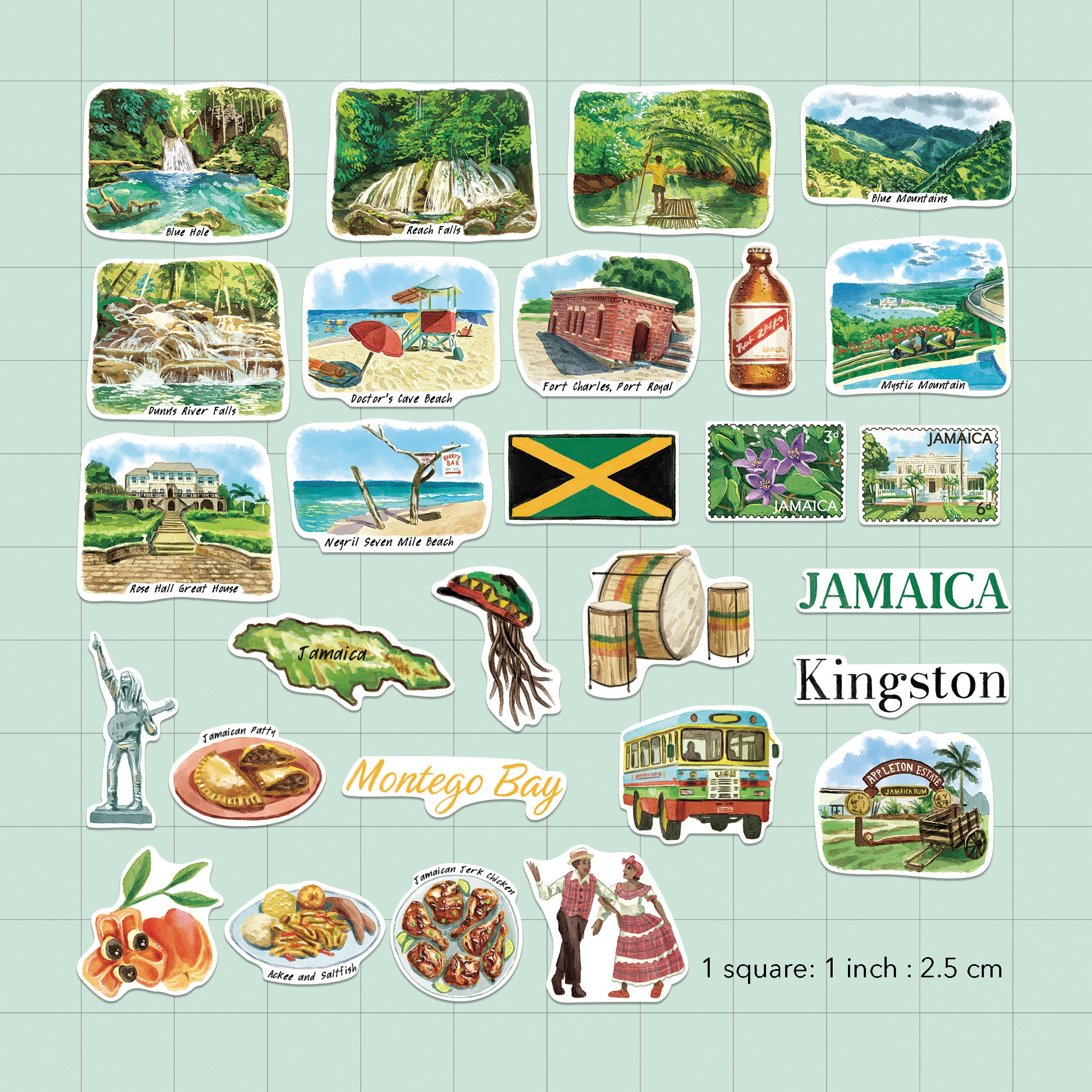 Exotic Jamaica Travel Stickers (28pcs)