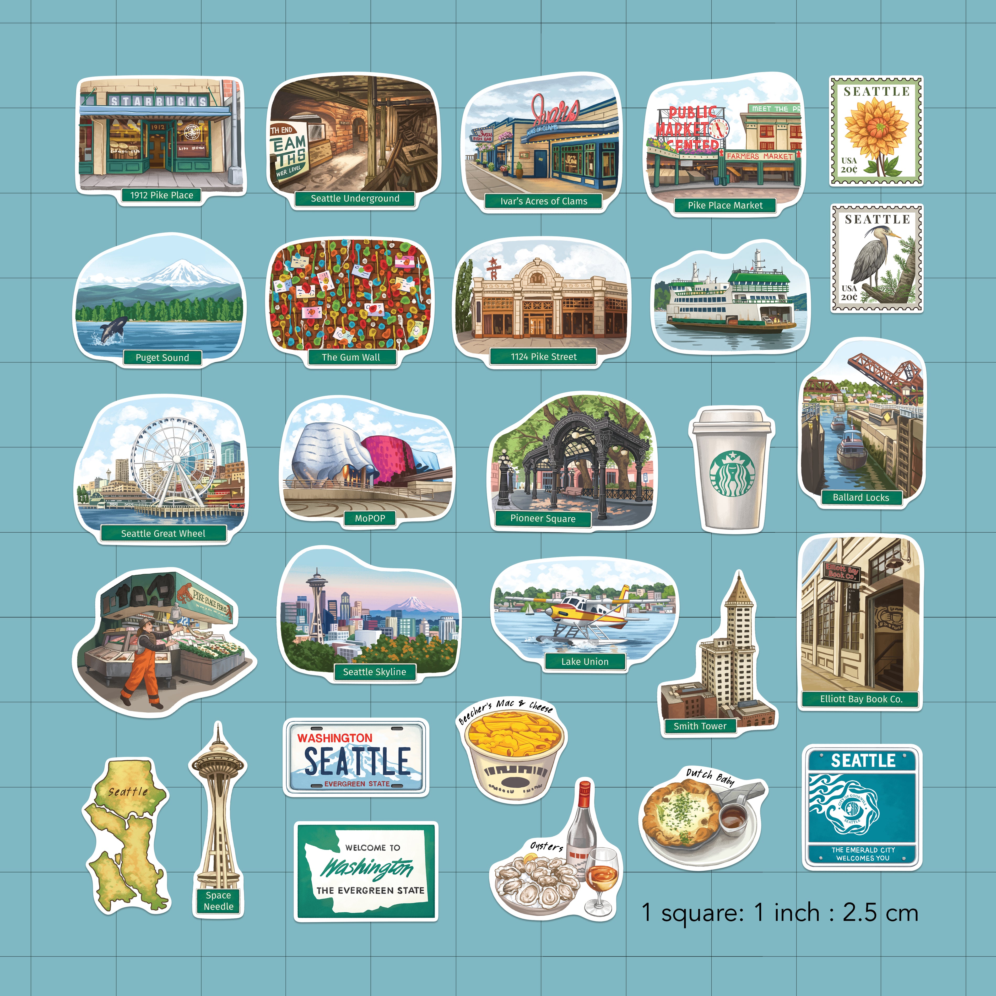 Evergreen Seattle Travel Stickers (28pcs)