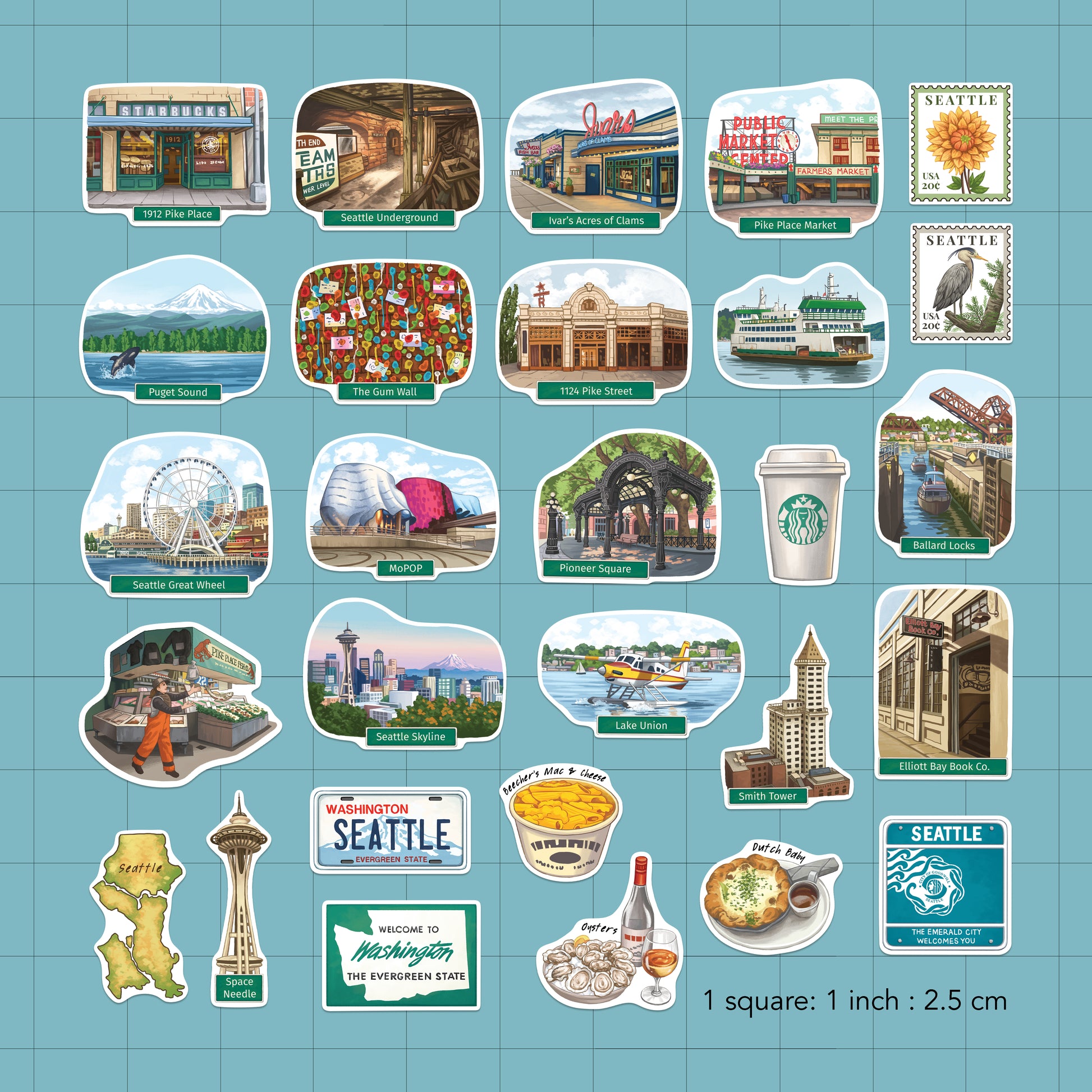 Evergreen Seattle Travel Stickers (28pcs)
