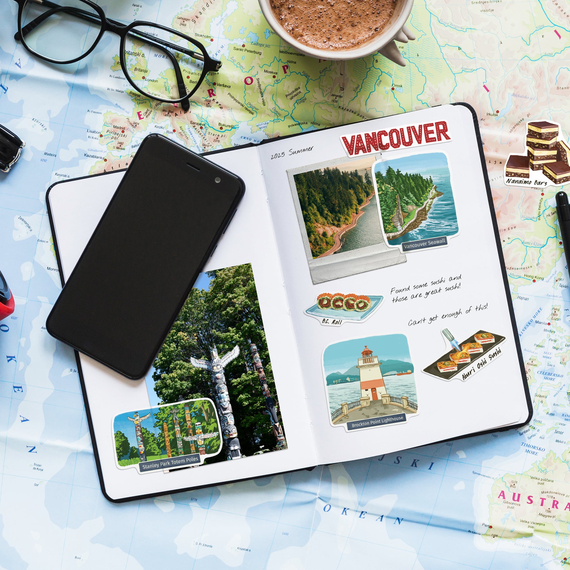 Vibrant Vancouver Travel Stickers (28pcs)