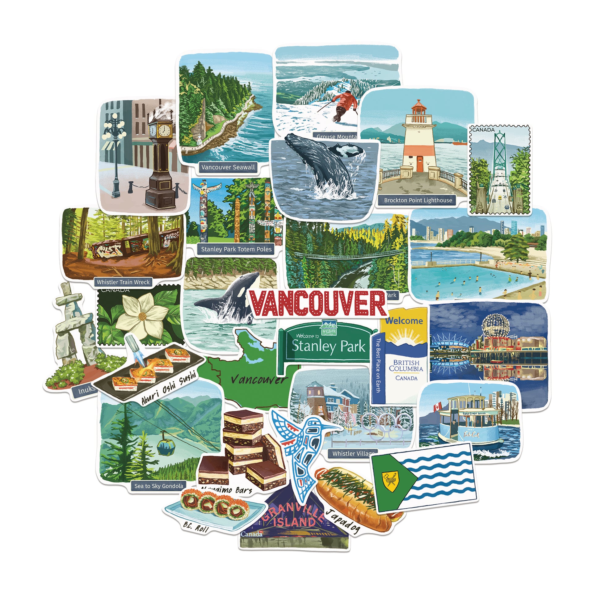 Vibrant Vancouver Travel Stickers (28pcs)