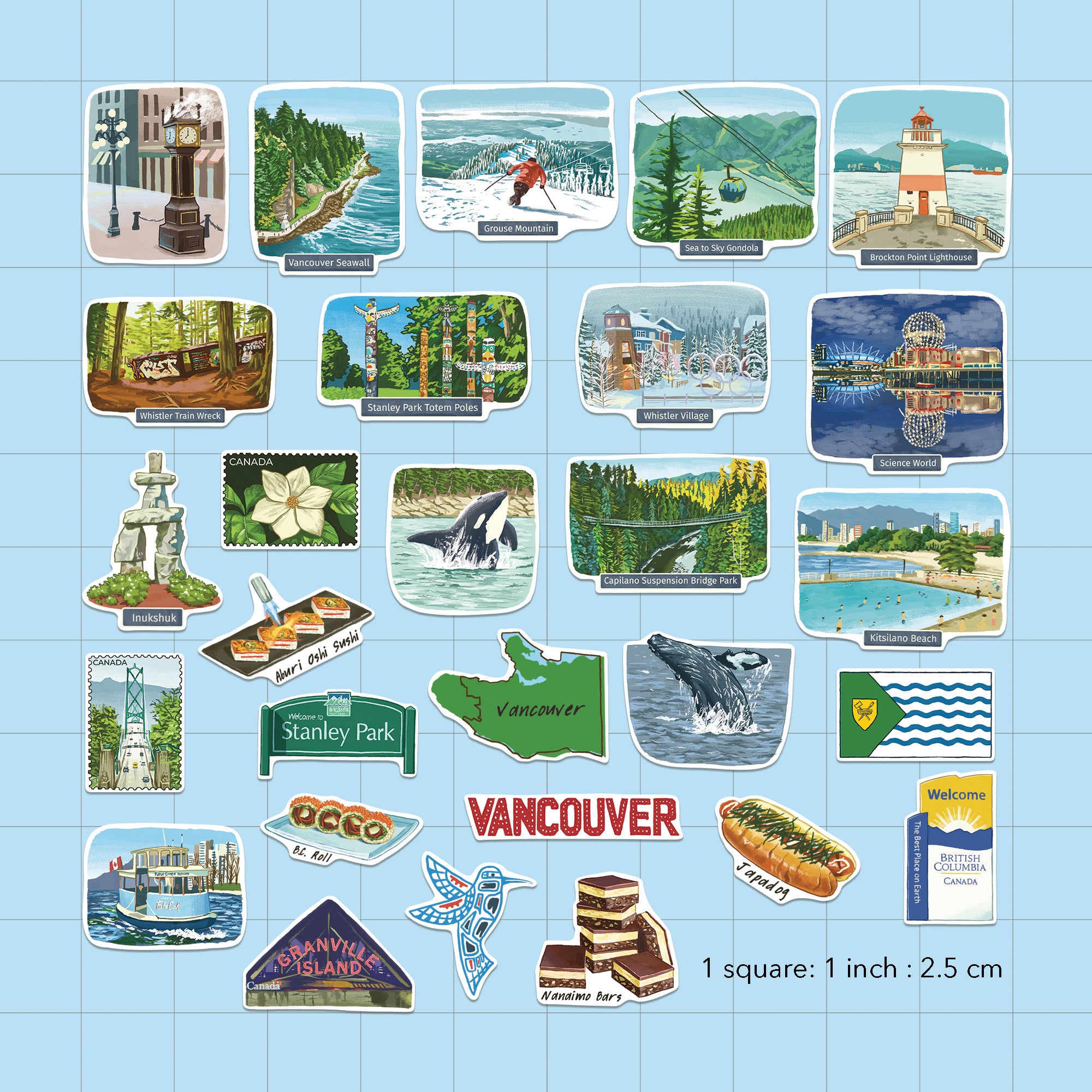Vibrant Vancouver Travel Stickers (28pcs)